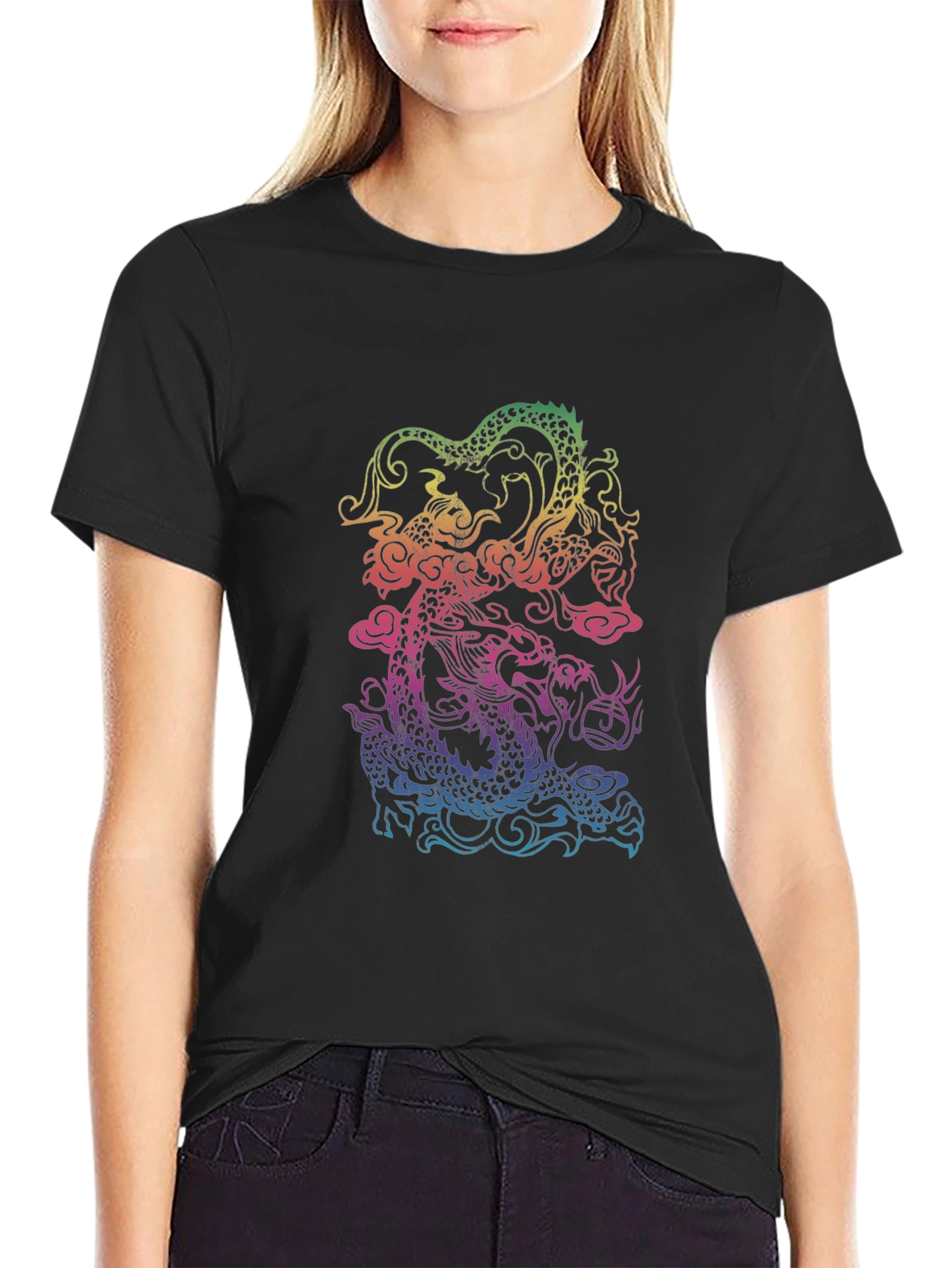 Rainbow Dragon Graphic Black T-Shirt