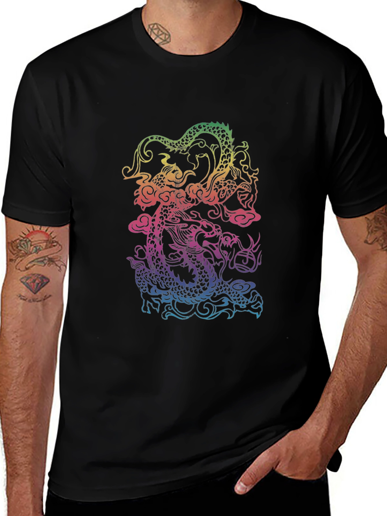 Rainbow Dragon Graphic Black T-Shirt