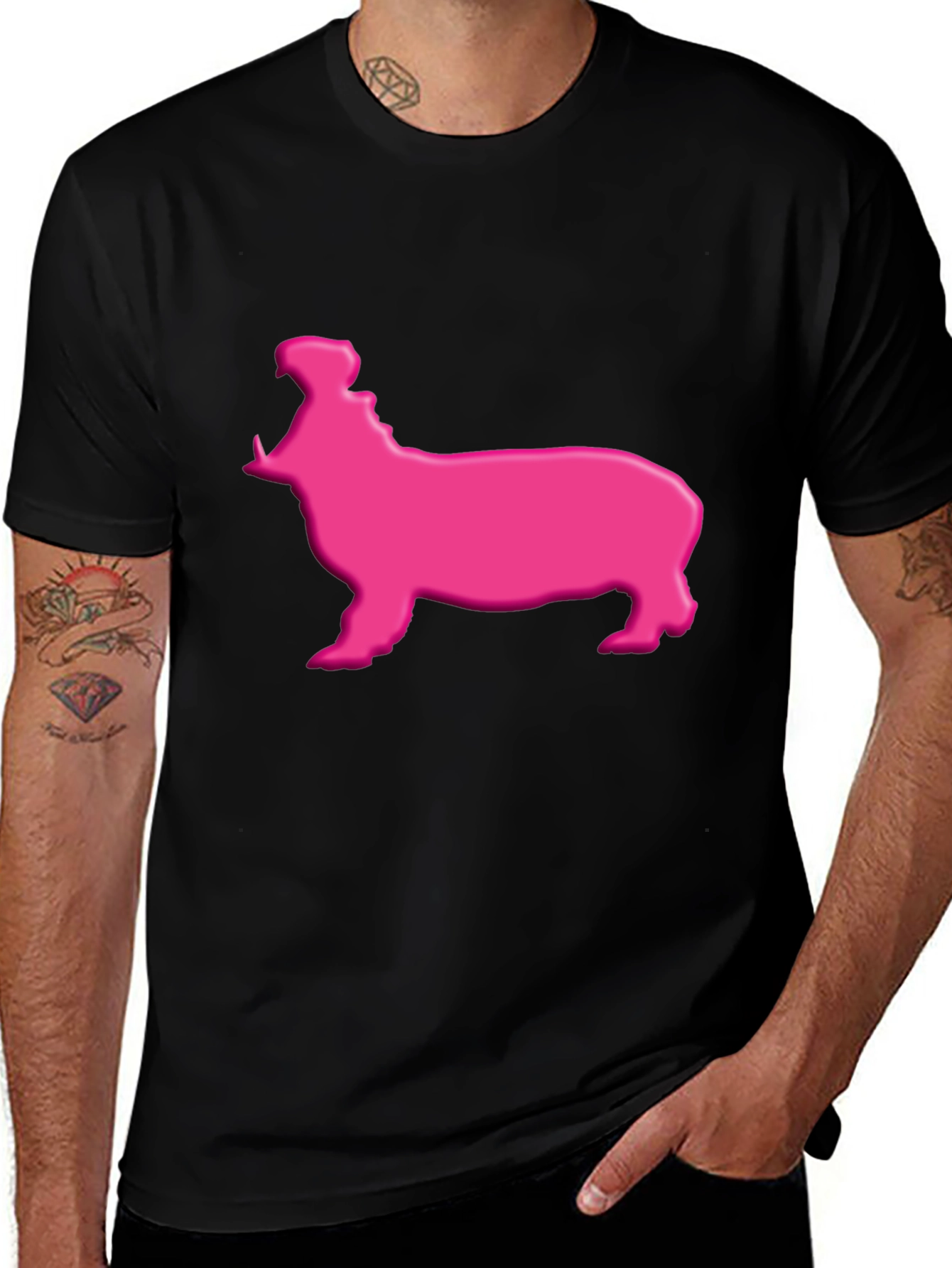Pink Hippo Graphic Tee - Black Cotton Blend Shirt