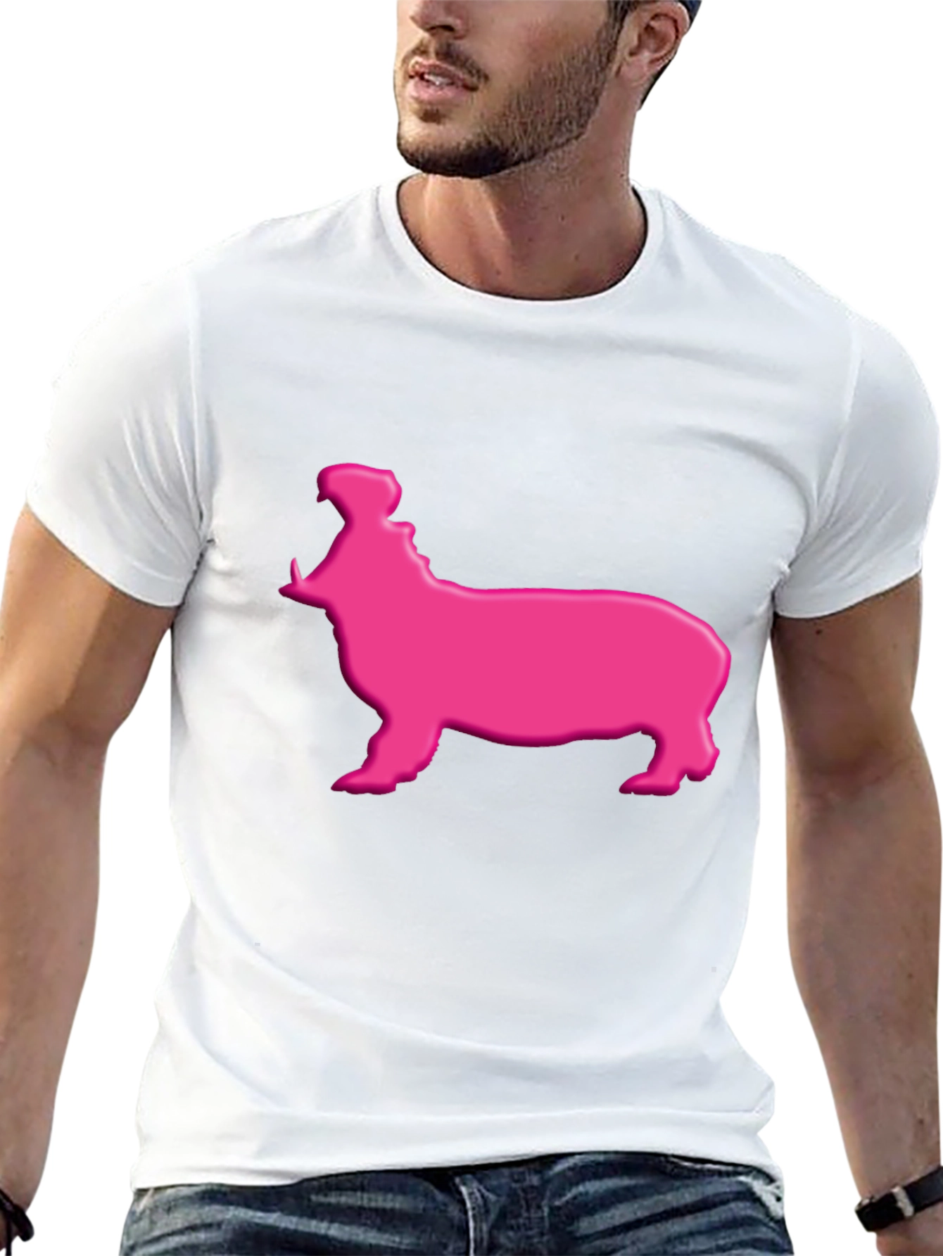 Pink Hippo Graphic Tee - Black Cotton Blend Shirt