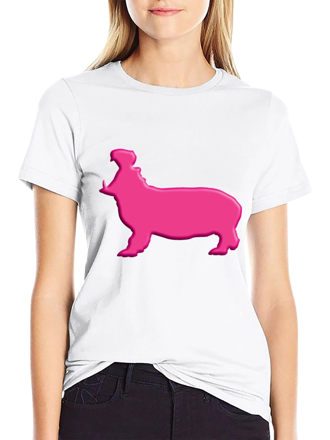 Pink Hippo Graphic Tee - Black Cotton Blend Shirt