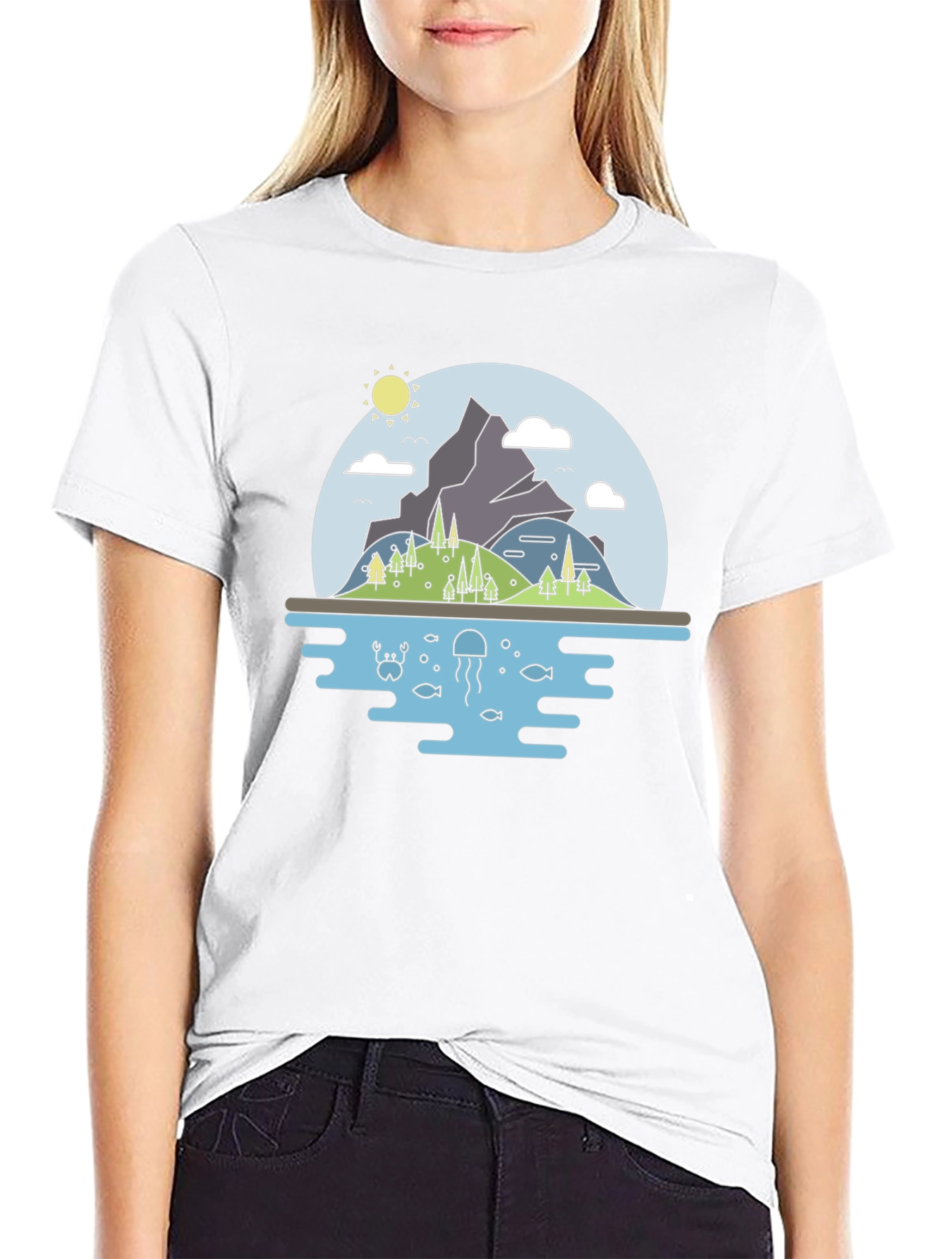 Nature Scene Graphic T-Shirt - Black Cotton Tee