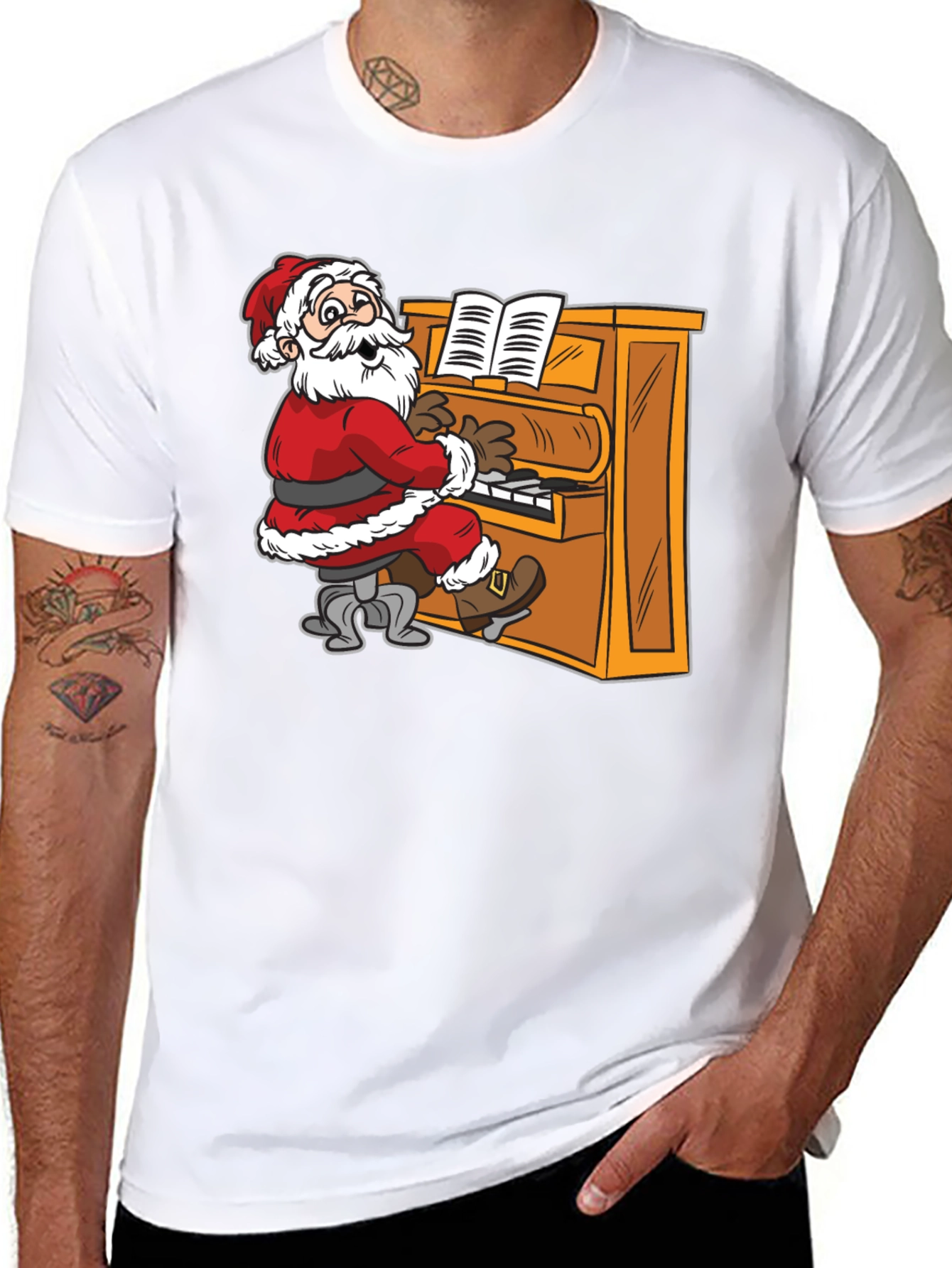 Santa Playing Piano Graphic Tee