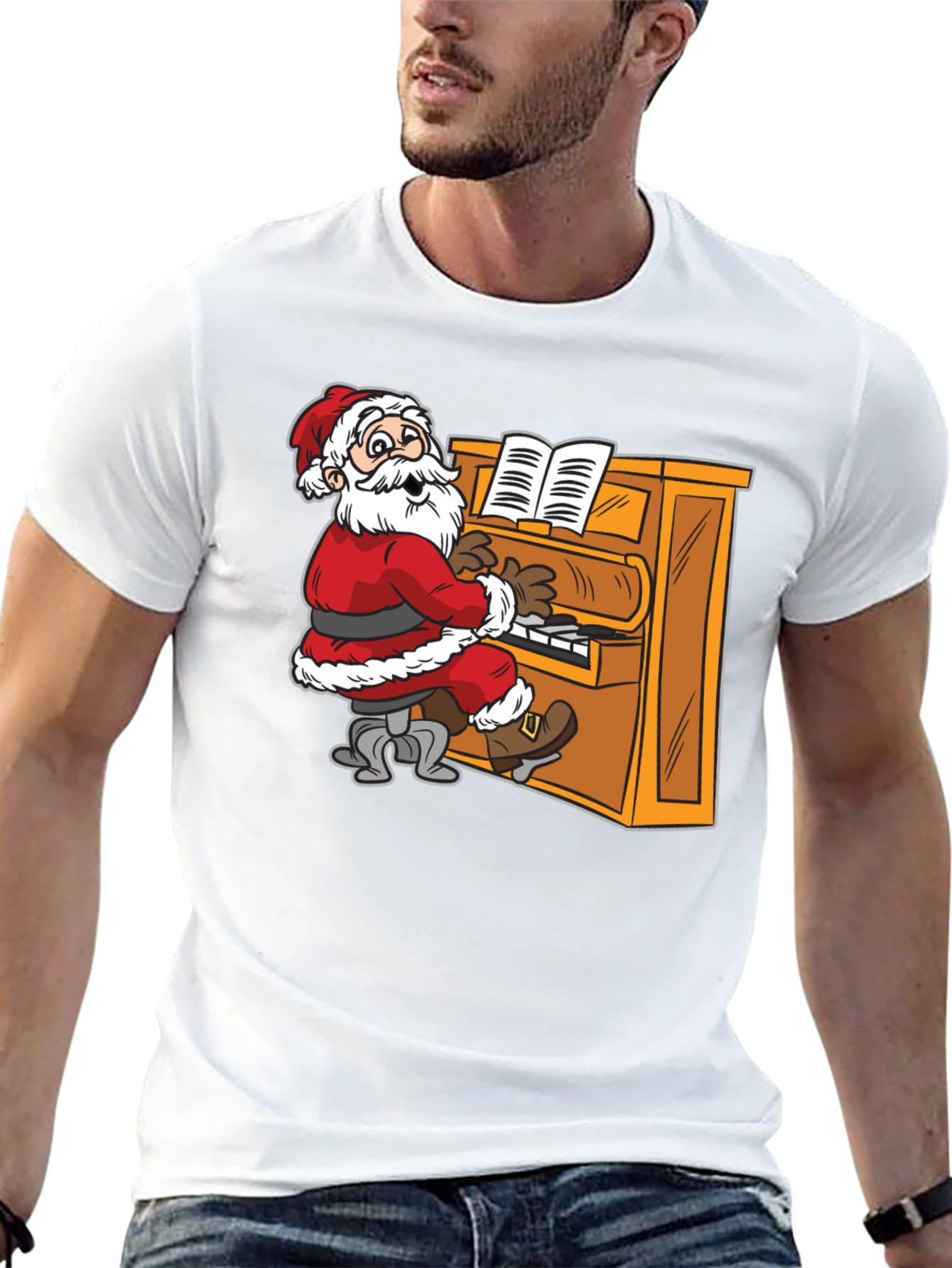 Santa Playing Piano Graphic Tee