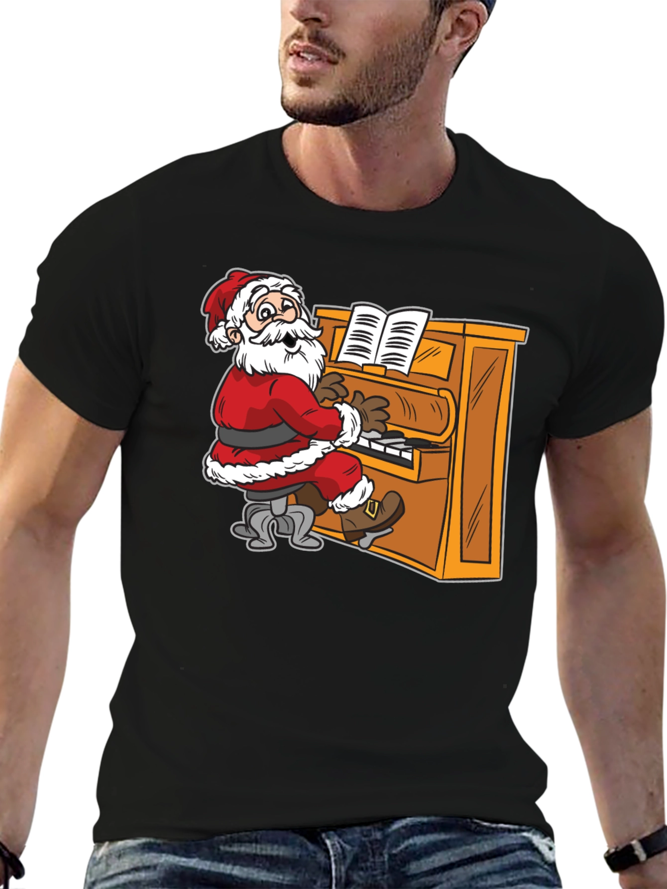 Santa Playing Piano Graphic Tee