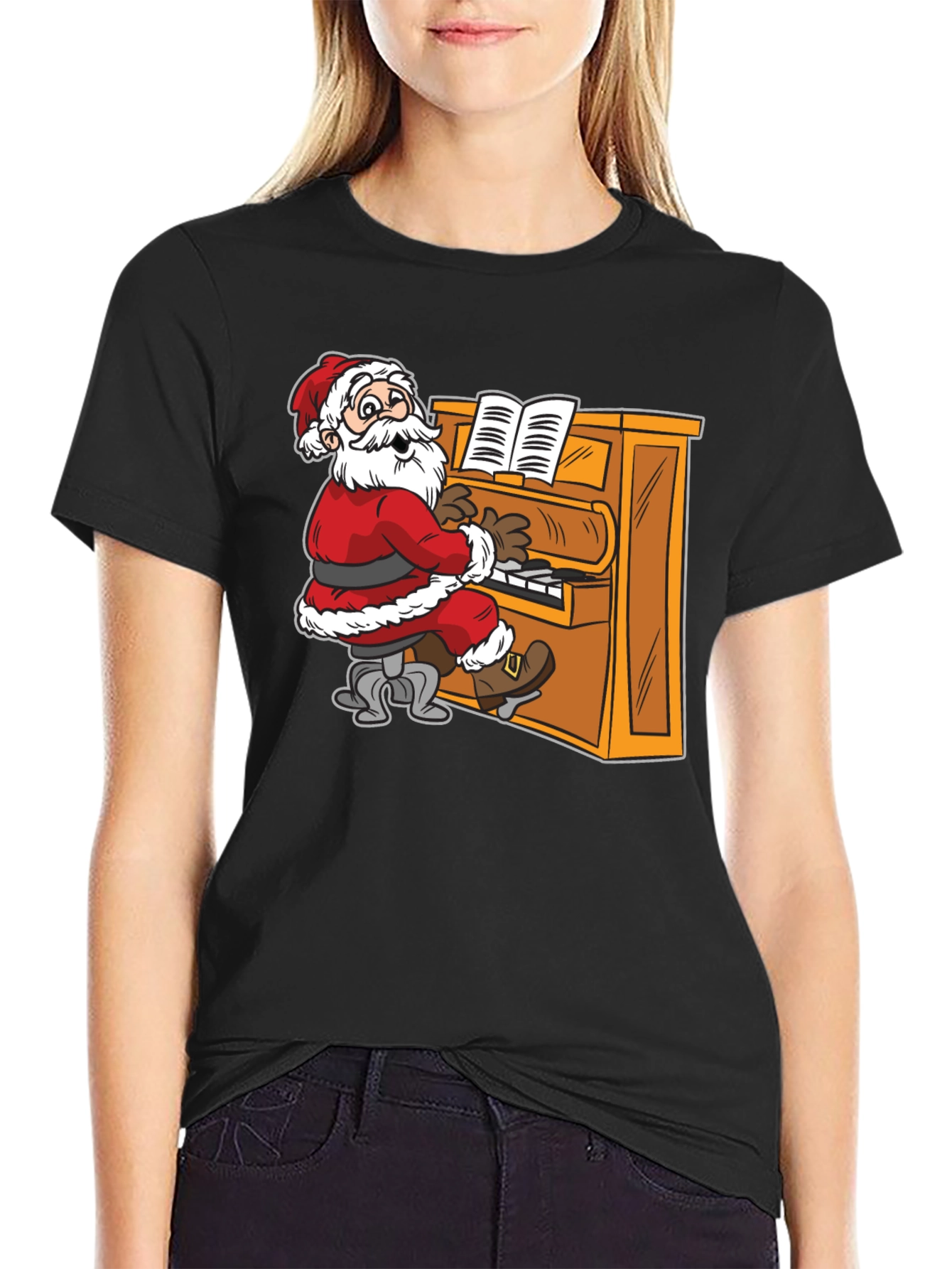 Santa Playing Piano Graphic Tee