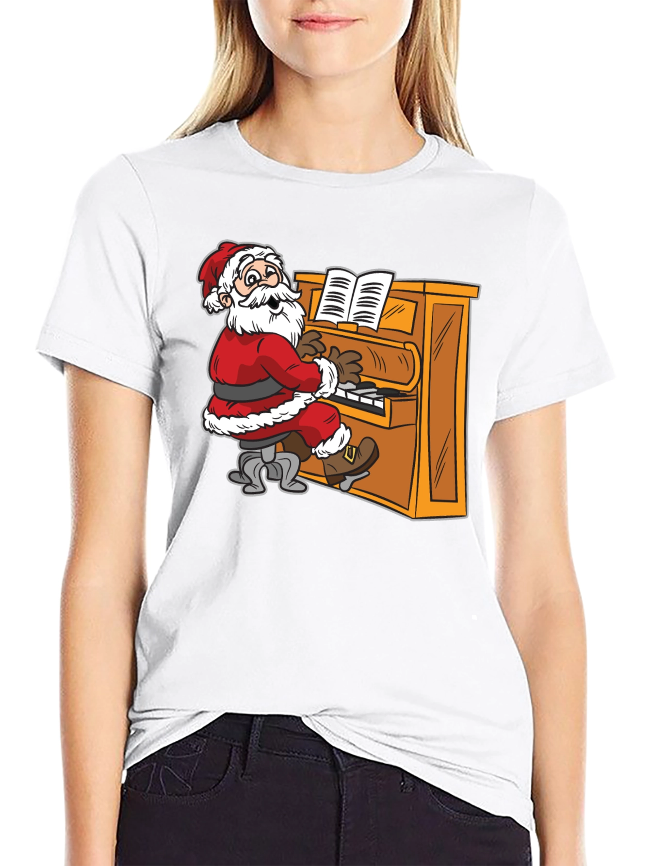 Santa Playing Piano Graphic Tee