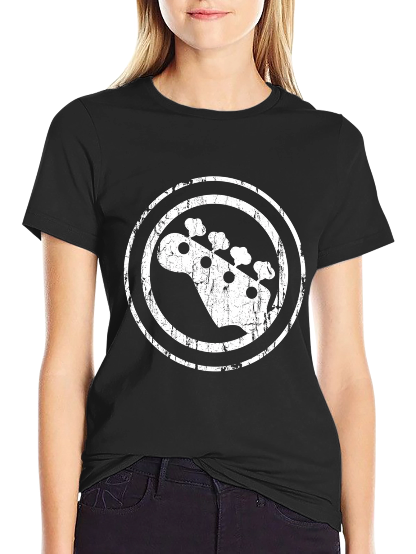 Bass Guitar Headstock Graphic Tee - Black Cotton T-Shirt