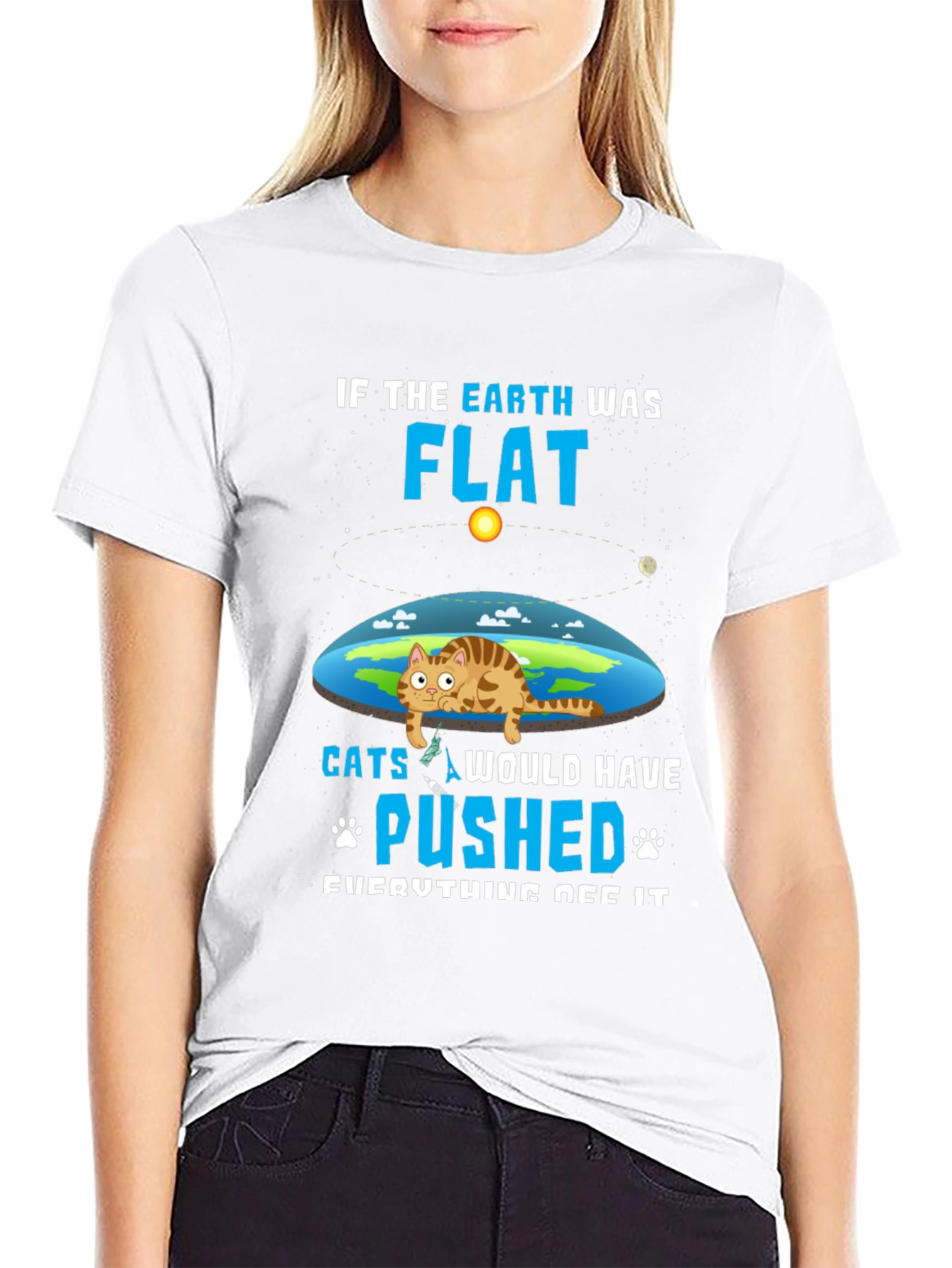 Flat Earth Cat T-Shirt - Funny Graphic Tee