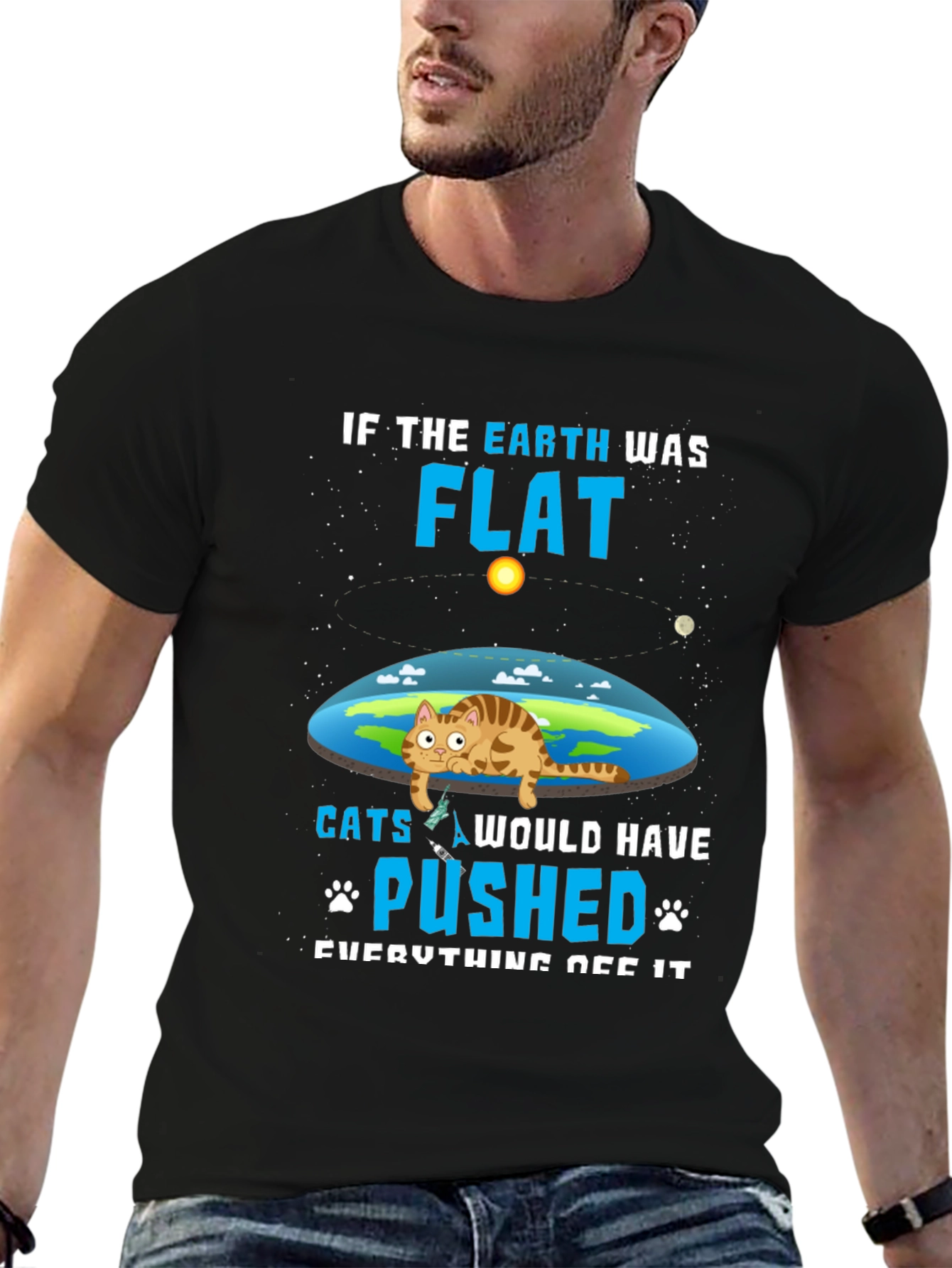 Flat Earth Cat T-Shirt - Funny Graphic Tee
