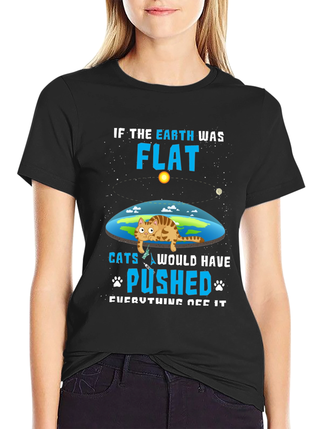 Flat Earth Cat T-Shirt - Funny Graphic Tee