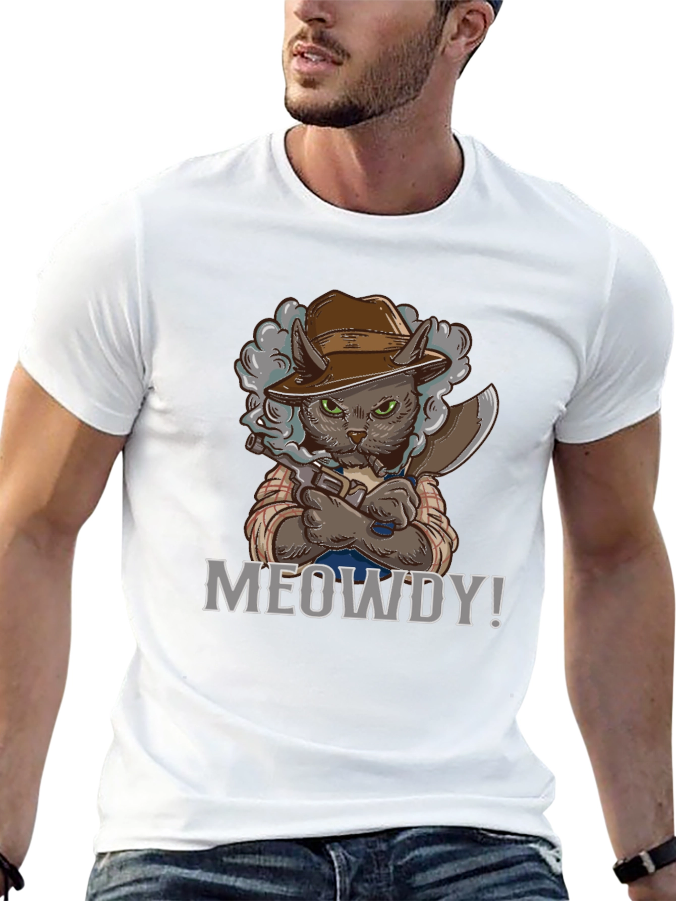Meowdy Cat Cowboy Graphic T-Shirt