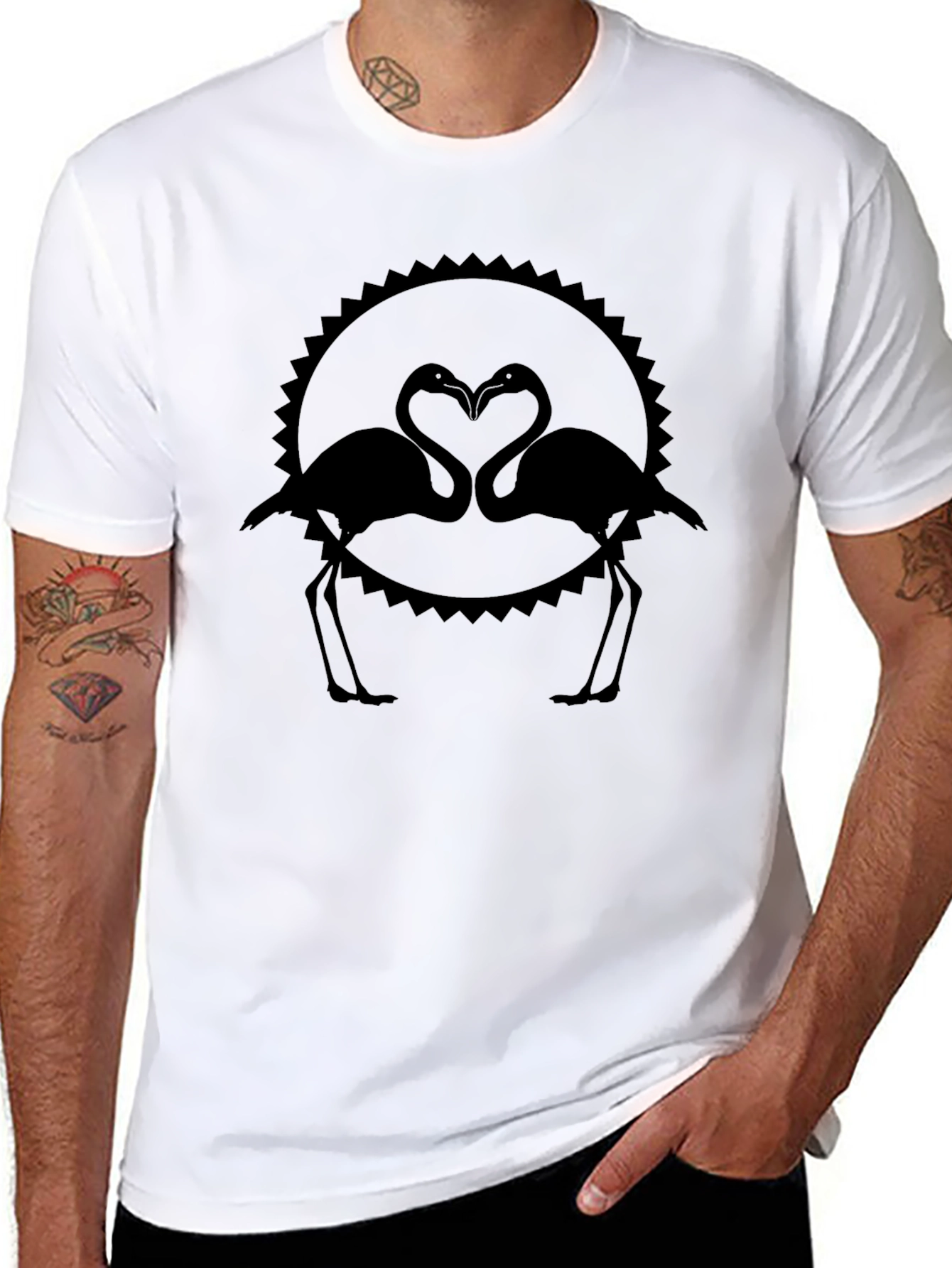 Flamingo Heart Graphic Tee - Stylish Black T-Shirt