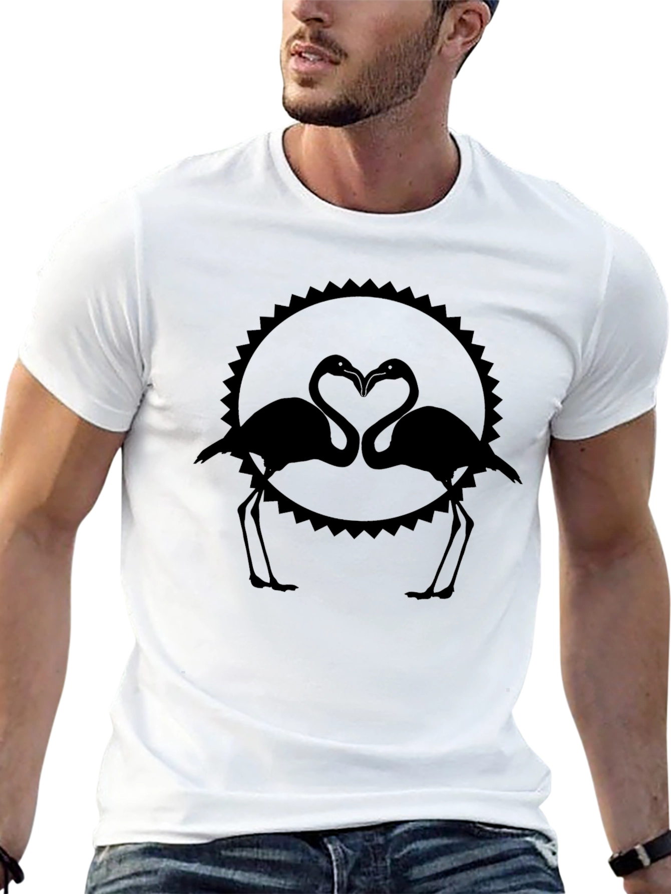 Flamingo Heart Graphic Tee - Stylish Black T-Shirt