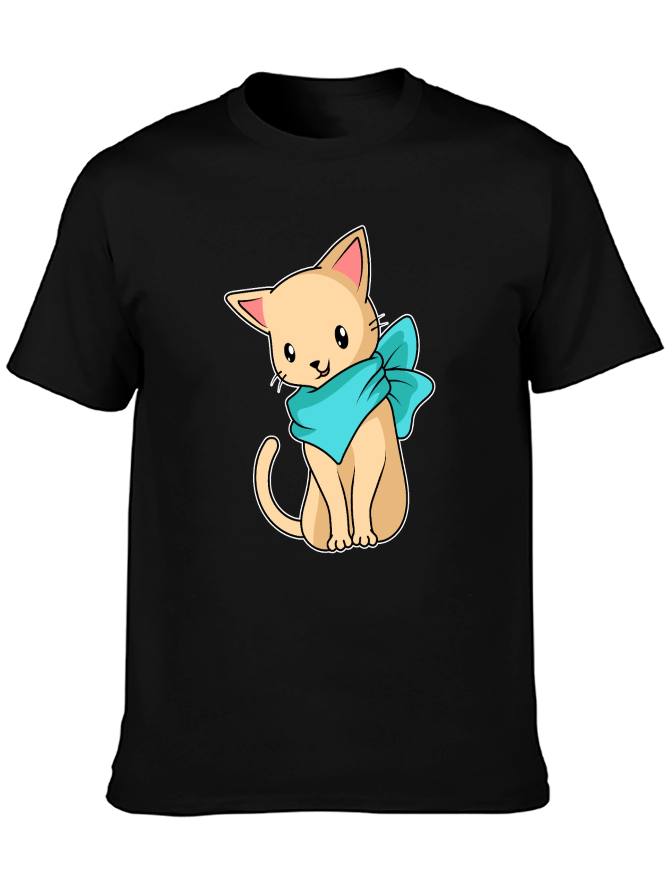 Cute Cartoon Cat Graphic Tee - Black Unisex Shirt