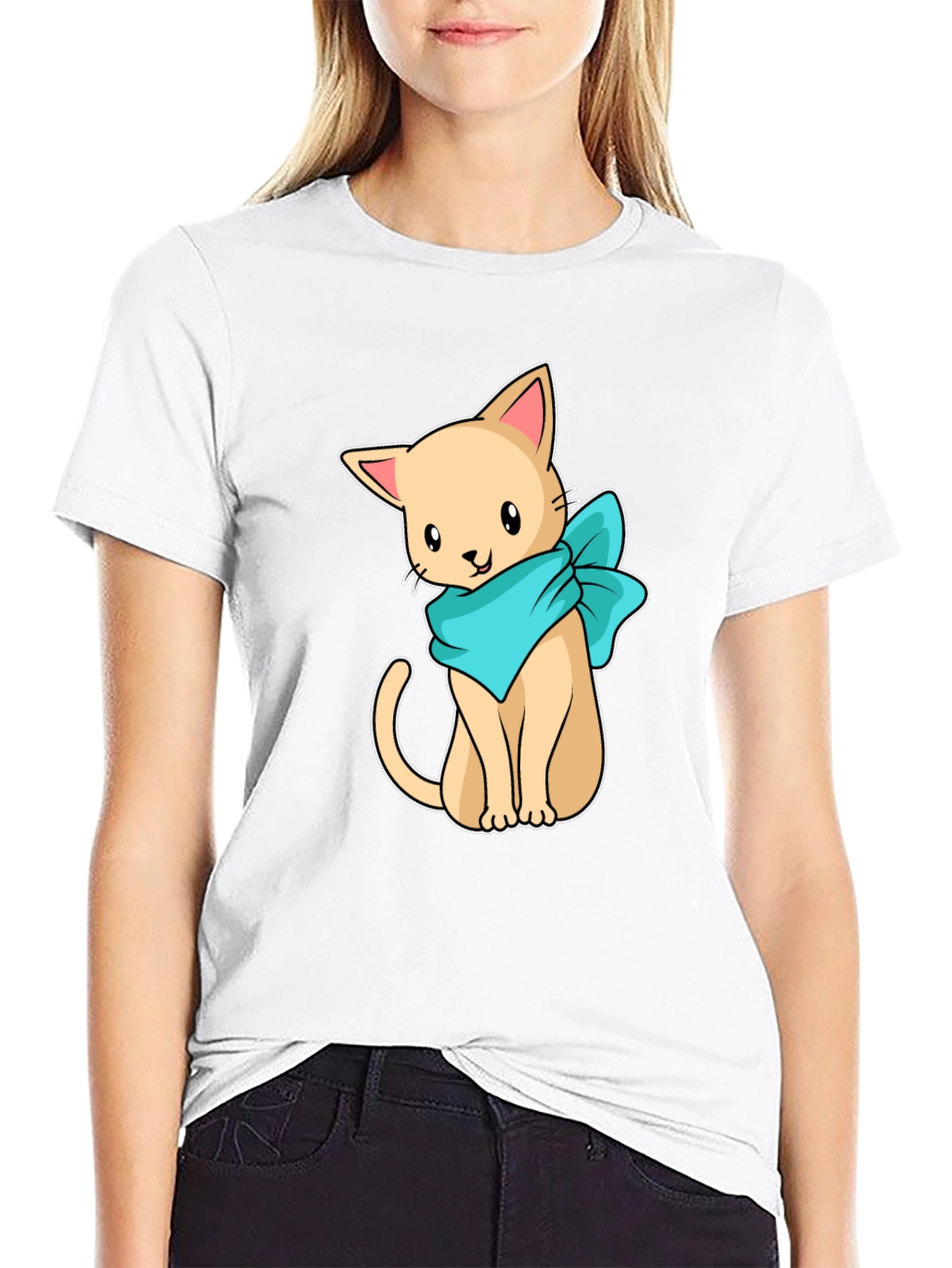Cute Cartoon Cat Graphic Tee - Black Unisex Shirt