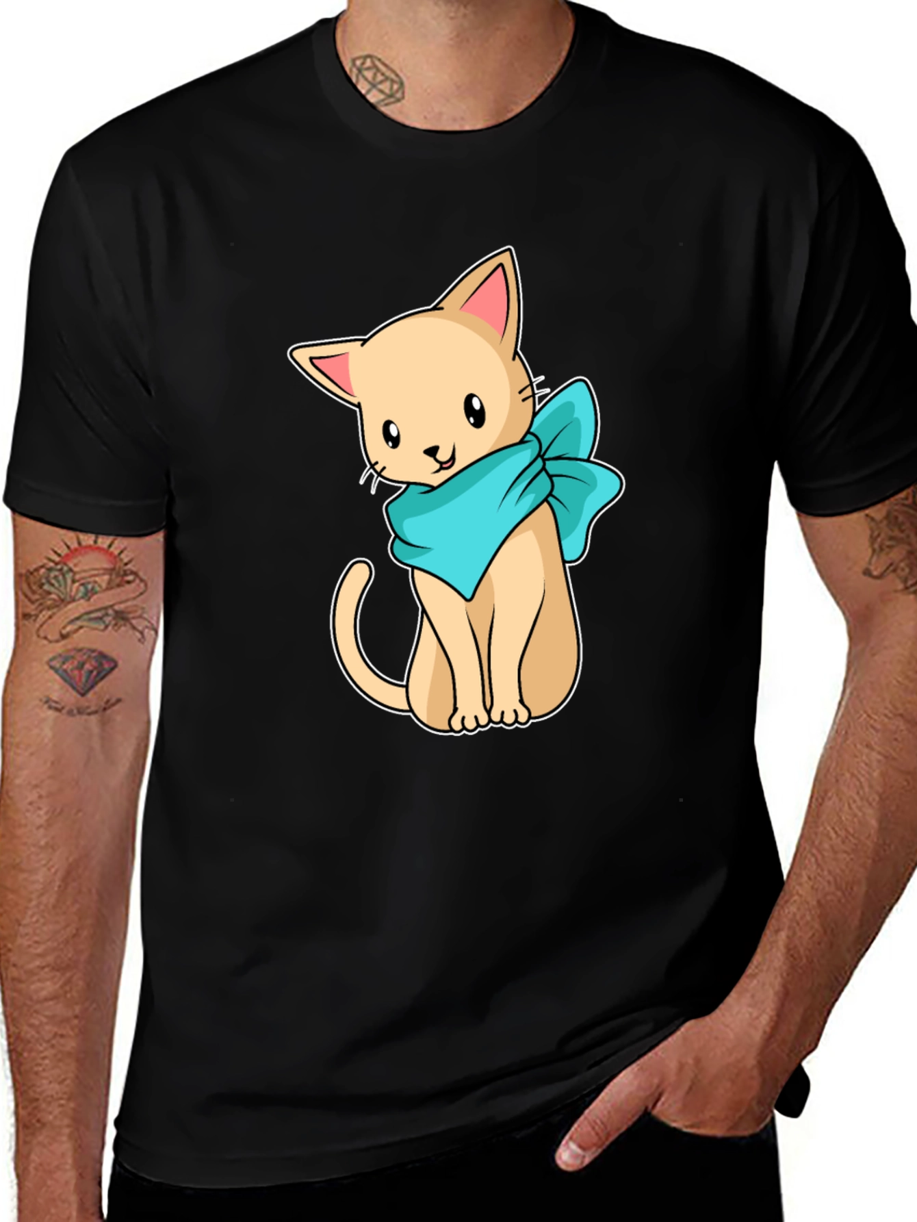 Cute Cartoon Cat Graphic Tee - Black Unisex Shirt