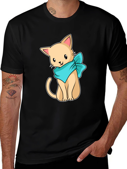 Cute Cartoon Cat Graphic Tee - Black Unisex Shirt