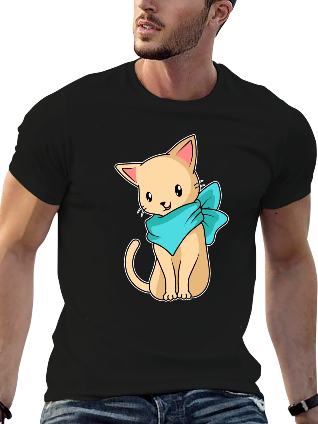 Cute Cartoon Cat Graphic Tee - Black Unisex Shirt