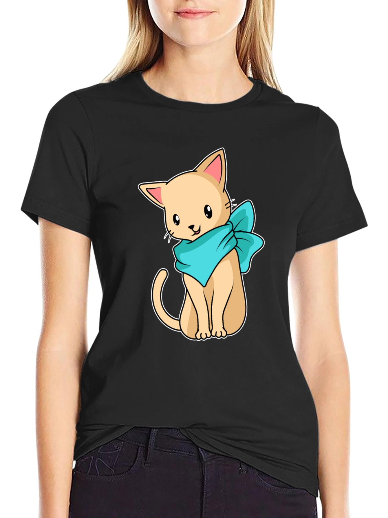 Cute Cartoon Cat Graphic Tee - Black Unisex Shirt