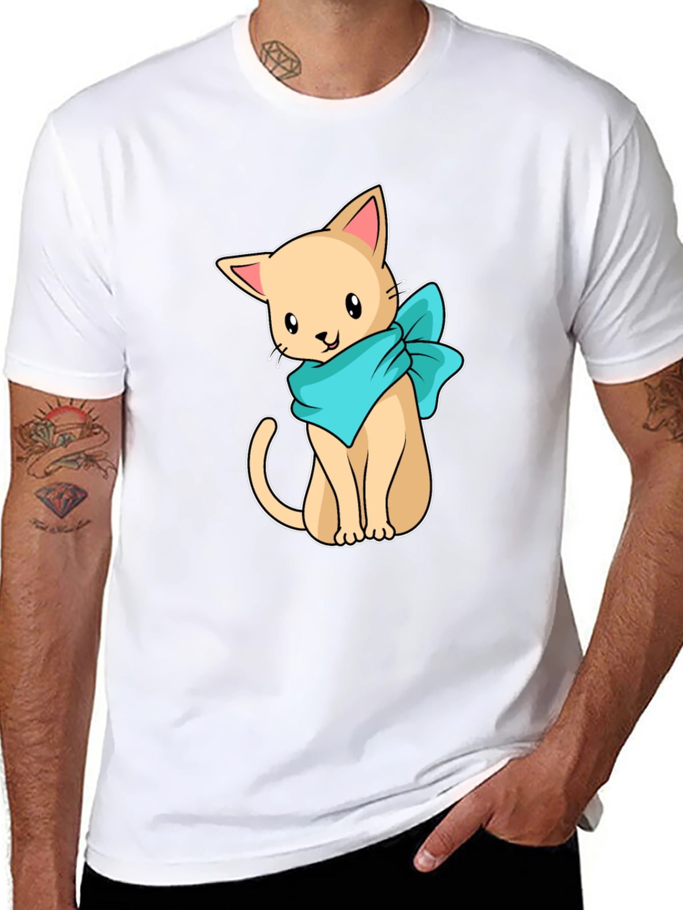 Cute Cartoon Cat Graphic Tee - Black Unisex Shirt