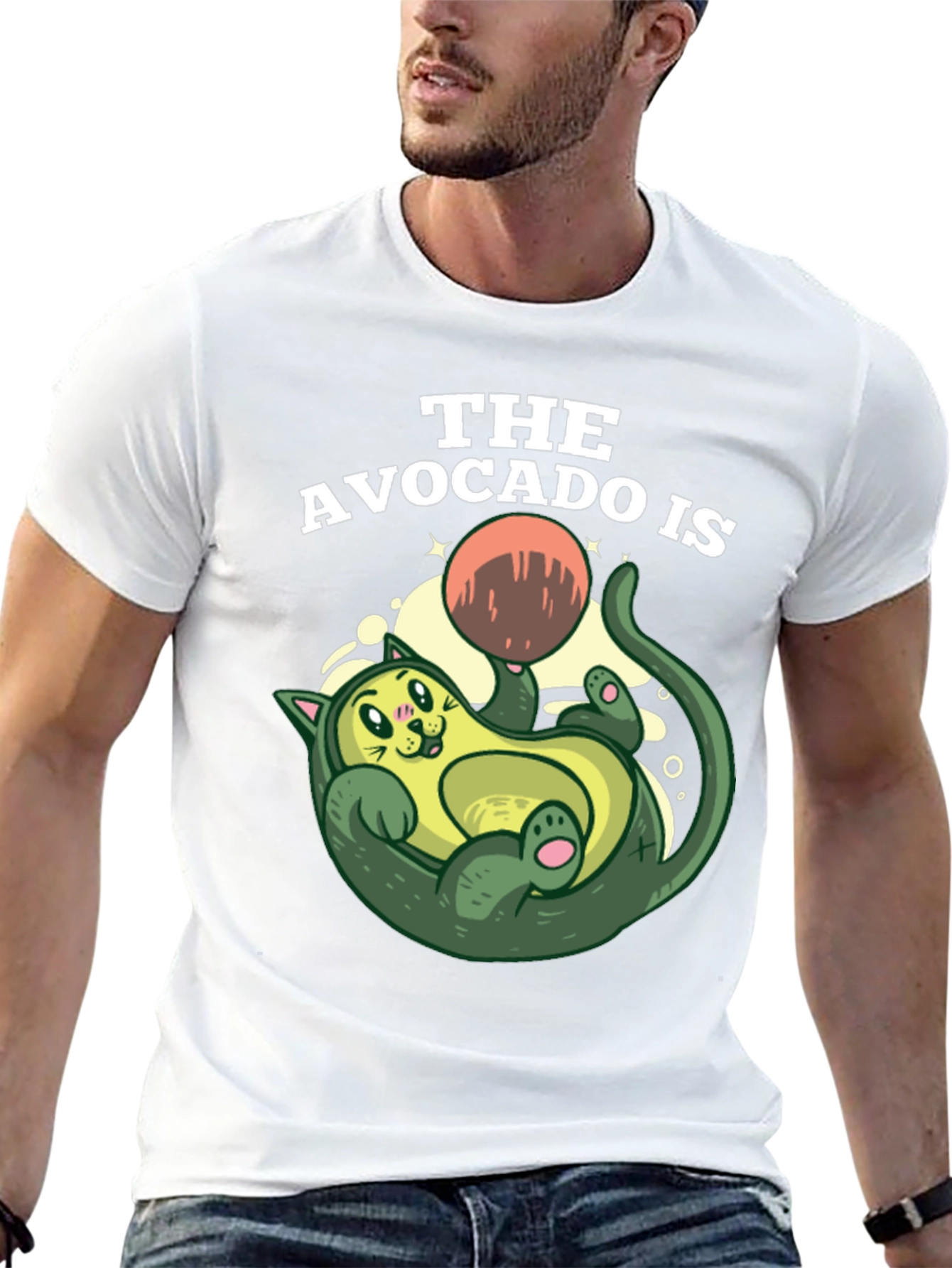 Avocado Cat Graphic Tee - Fun Novelty Shirt