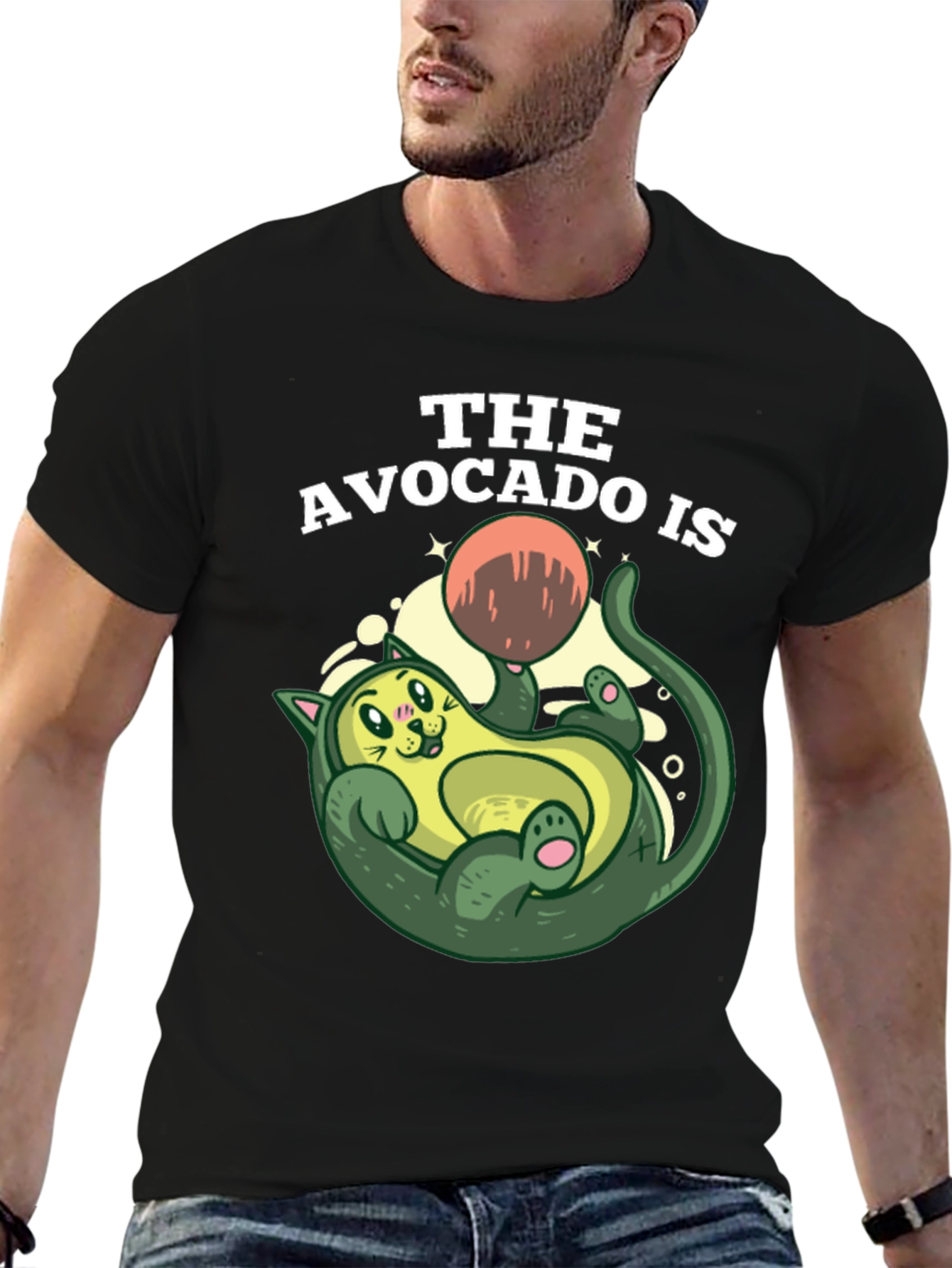 Avocado Cat Graphic Tee - Fun Novelty Shirt