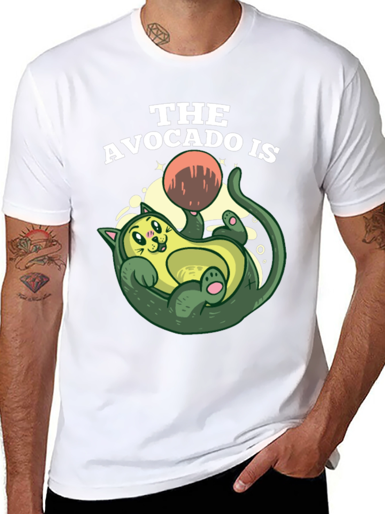 Avocado Cat Graphic Tee - Fun Novelty Shirt