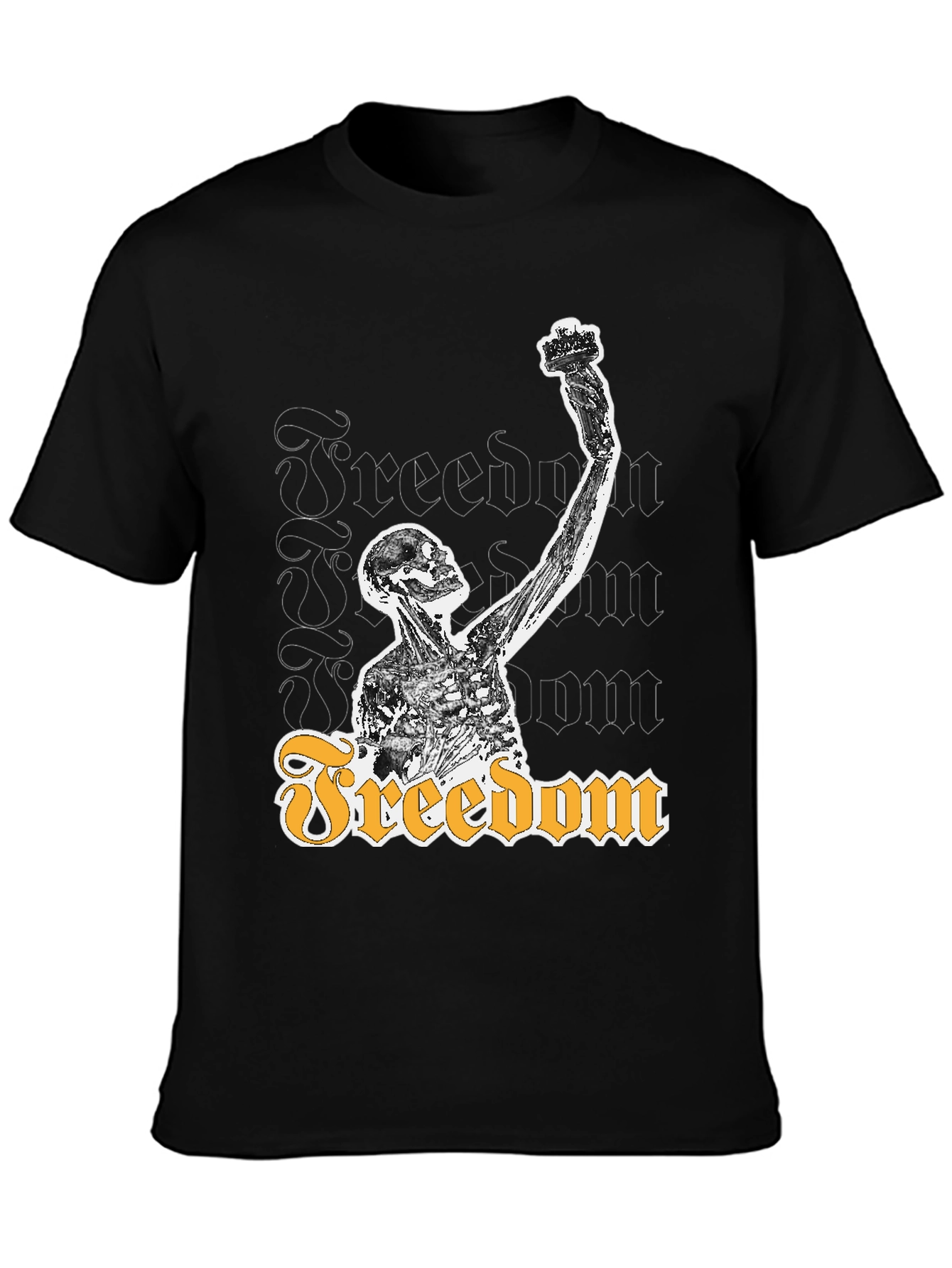 Freedom Skeleton Graphic Tee - Black Cotton T-Shirt