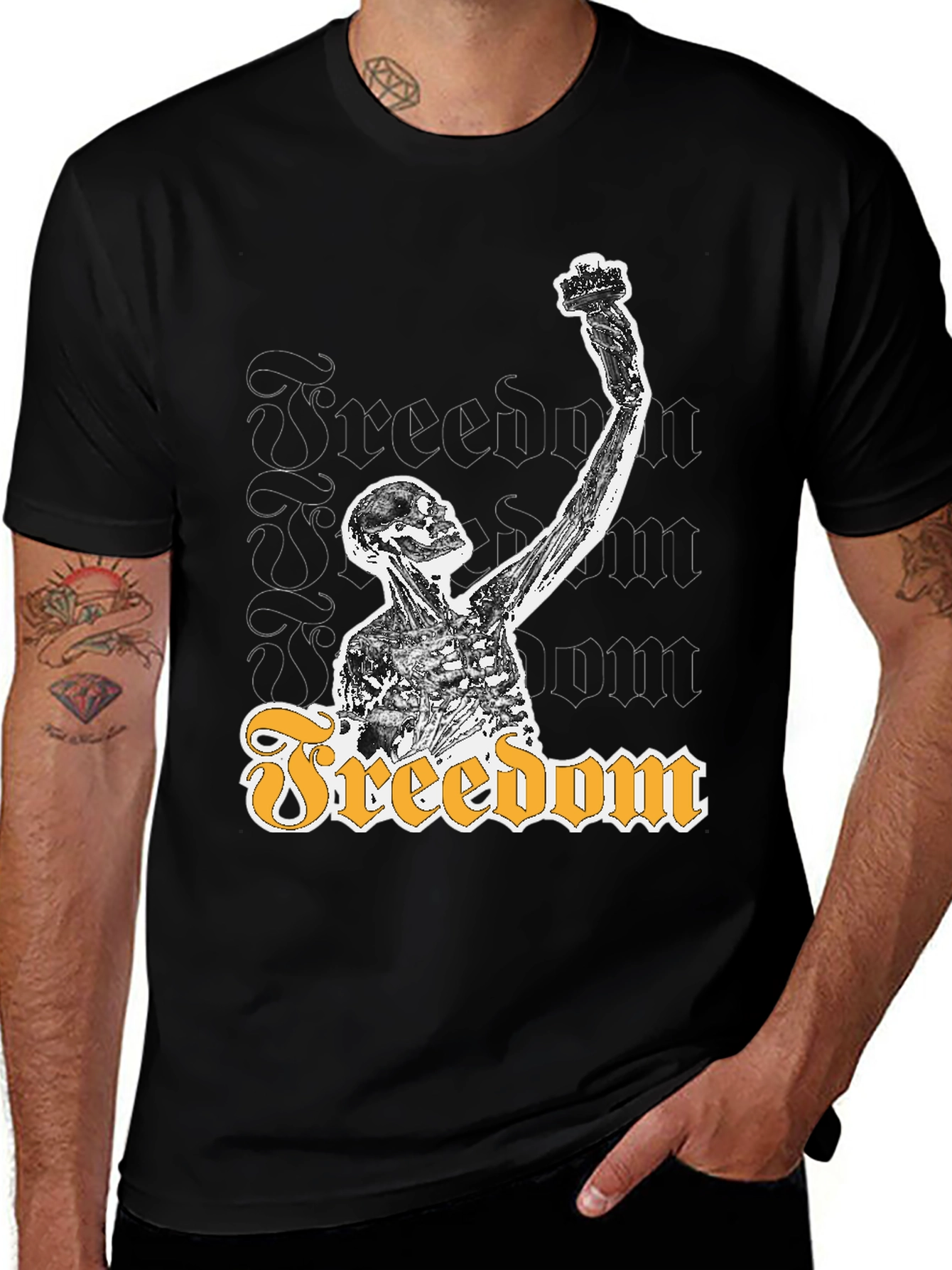 Freedom Skeleton Graphic Tee - Black Cotton T-Shirt