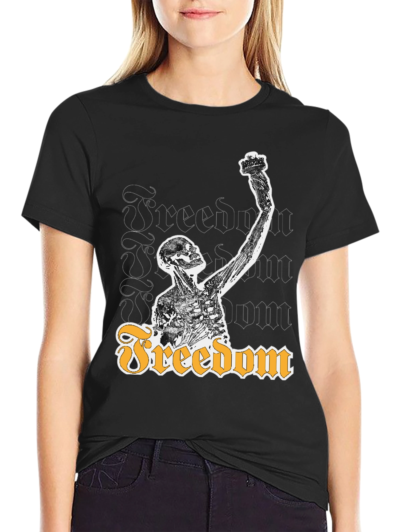 Freedom Skeleton Graphic Tee - Black Cotton T-Shirt
