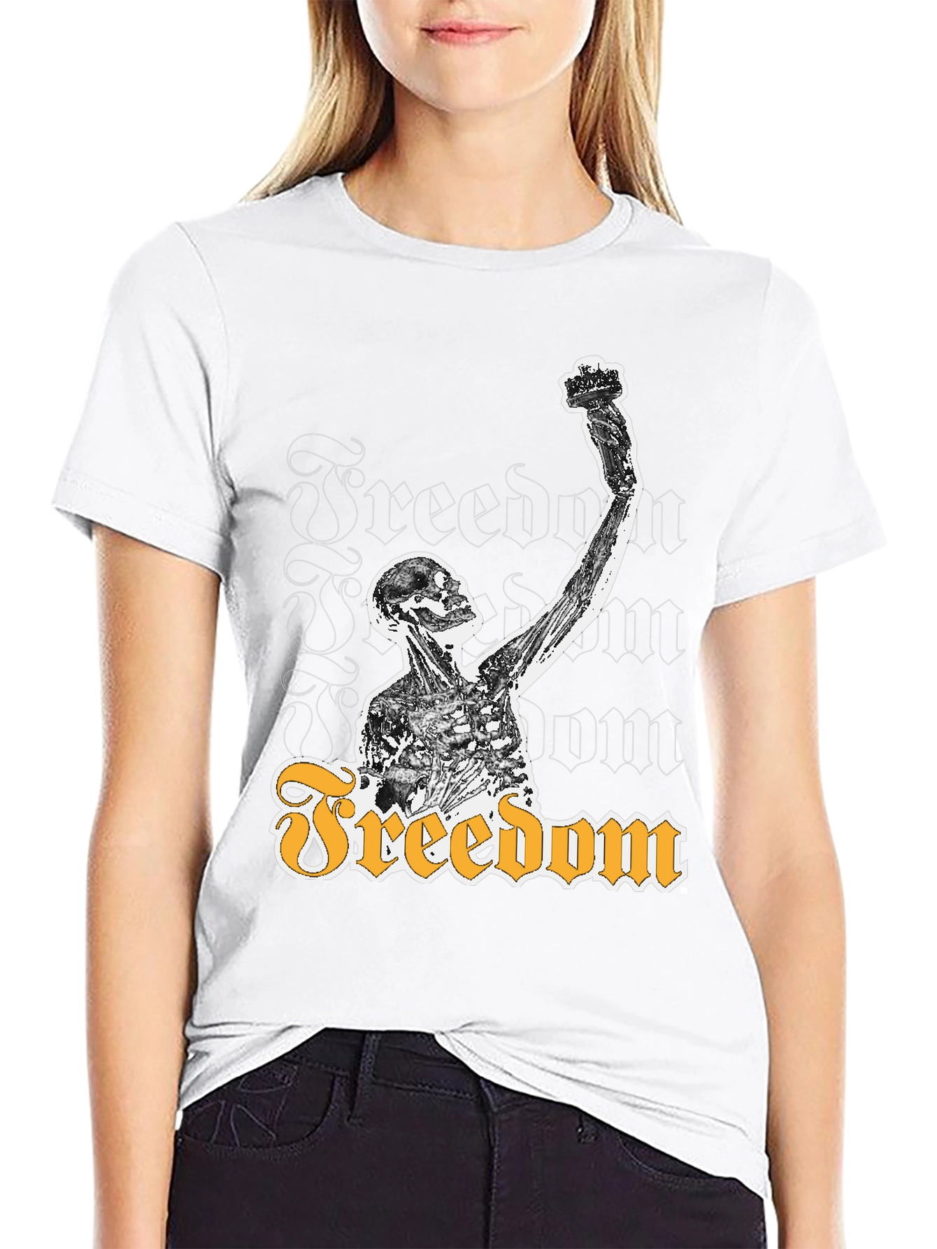 Freedom Skeleton Graphic Tee - Black Cotton T-Shirt