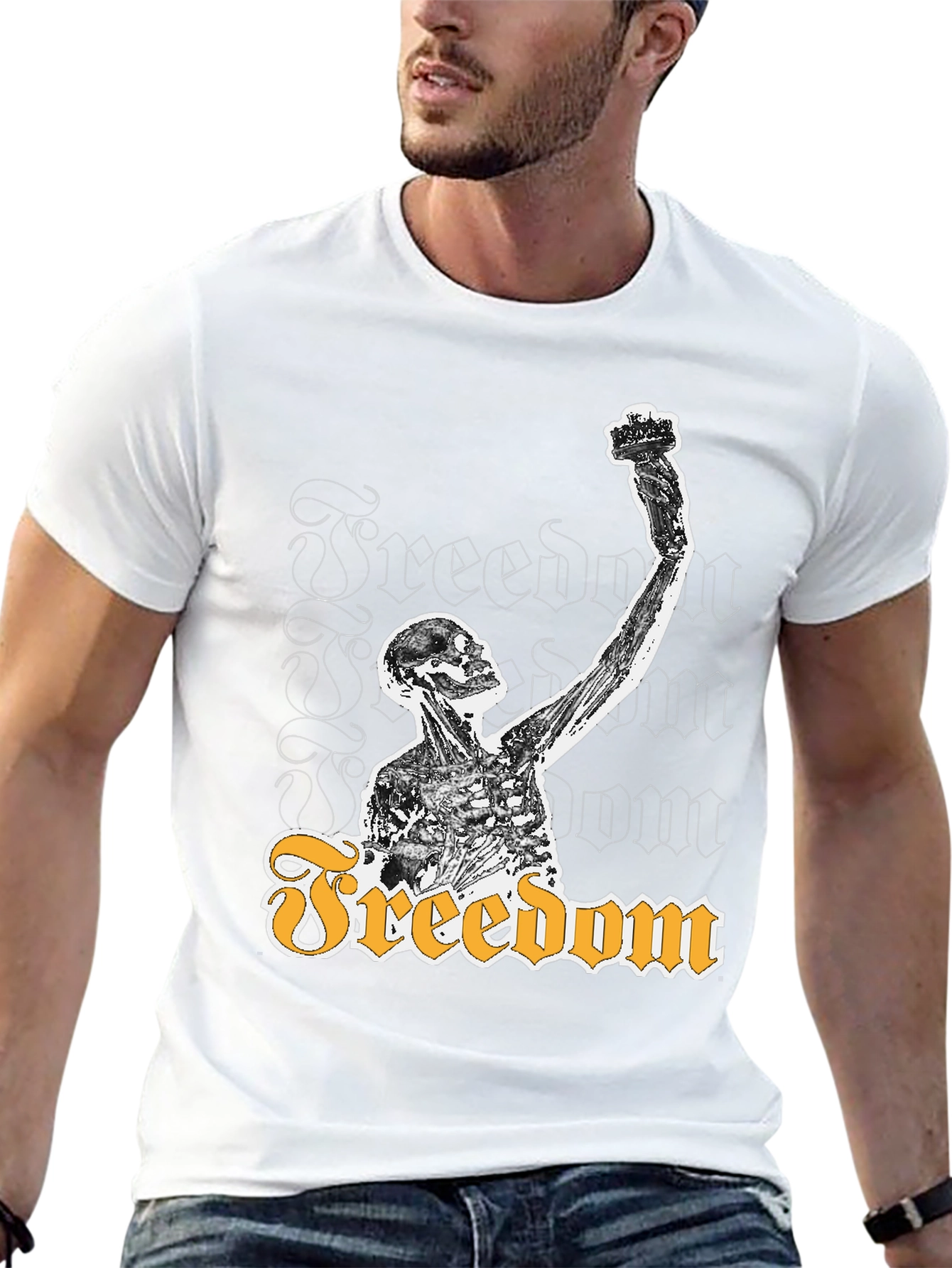 Freedom Skeleton Graphic Tee - Black Cotton T-Shirt