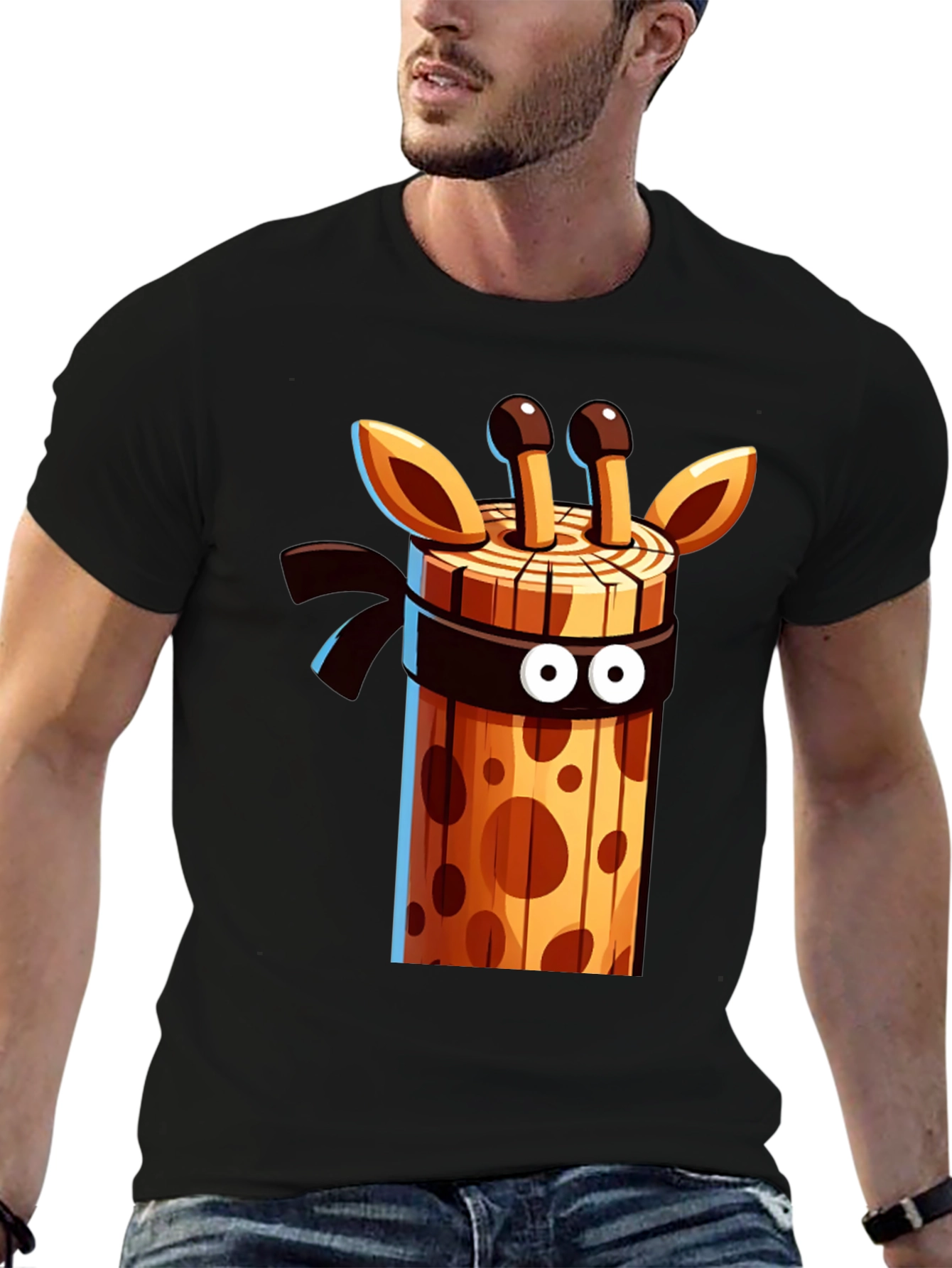 Ninja Giraffe Wooden Style Graphic Tee