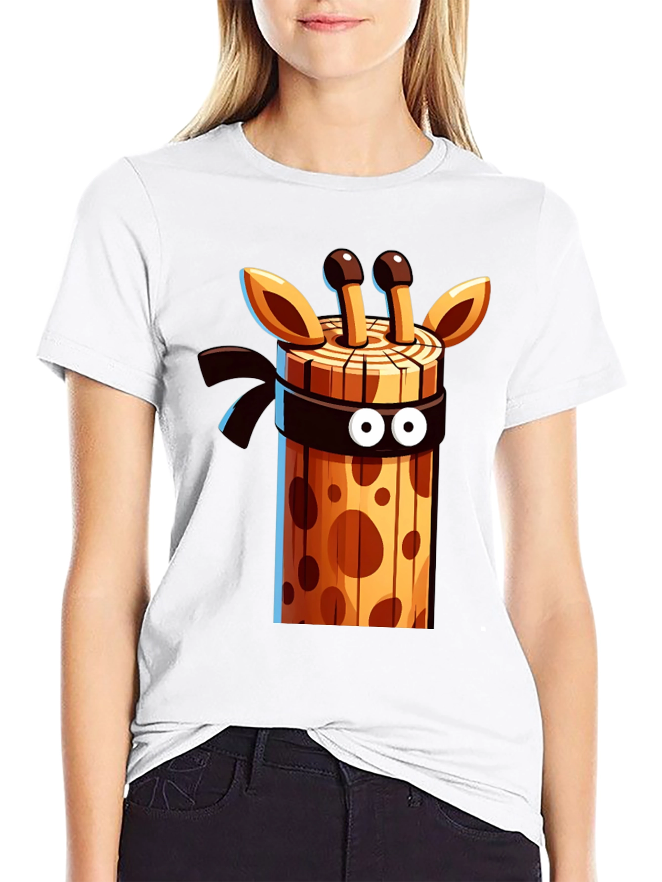 Ninja Giraffe Wooden Style Graphic Tee