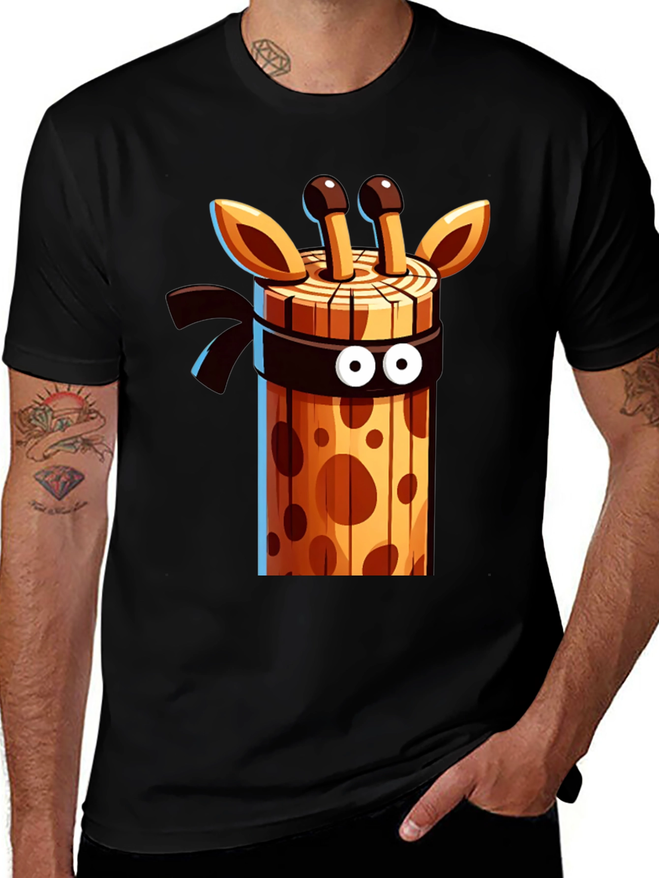 Ninja Giraffe Wooden Style Graphic Tee