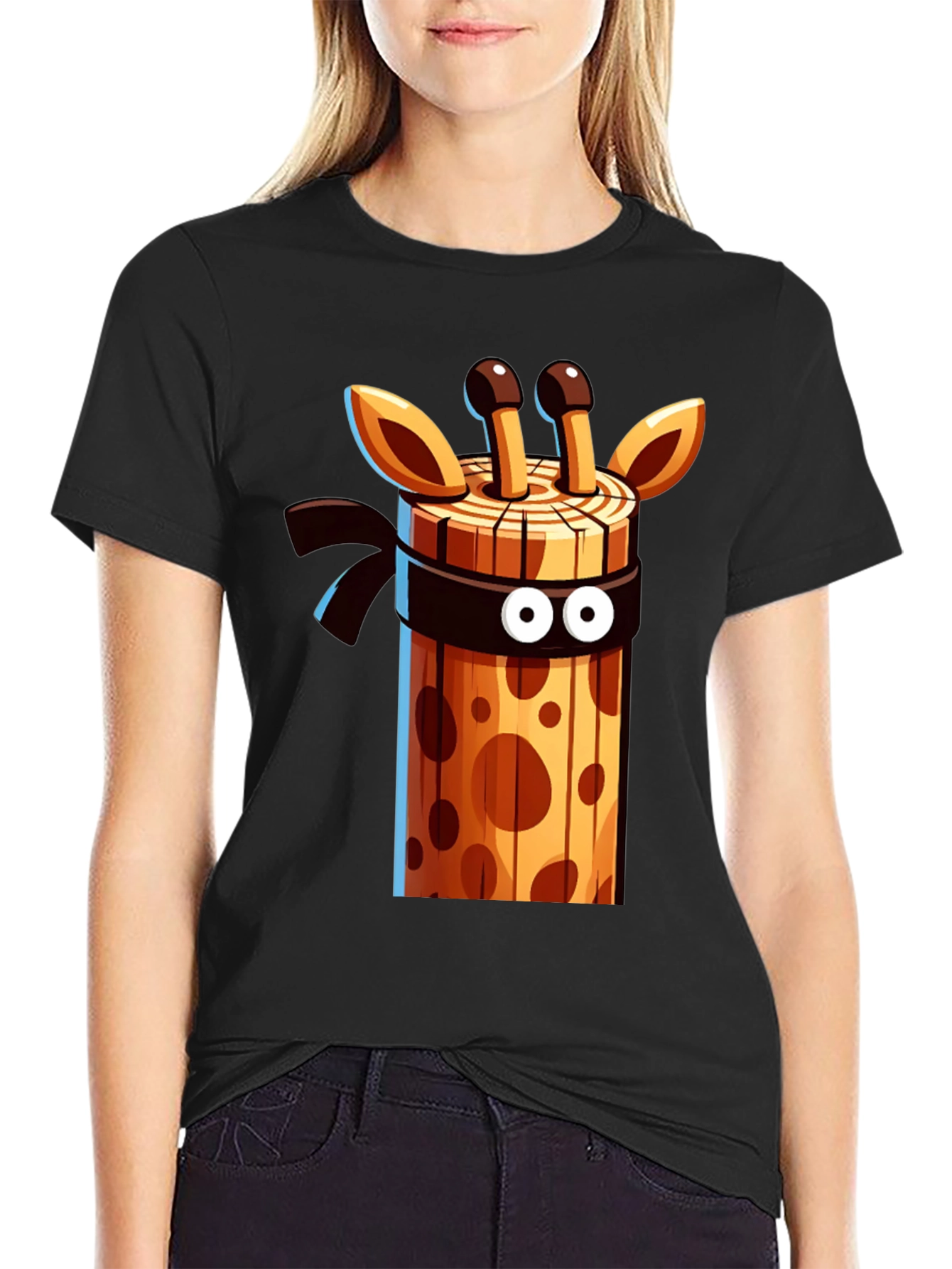 Ninja Giraffe Wooden Style Graphic Tee