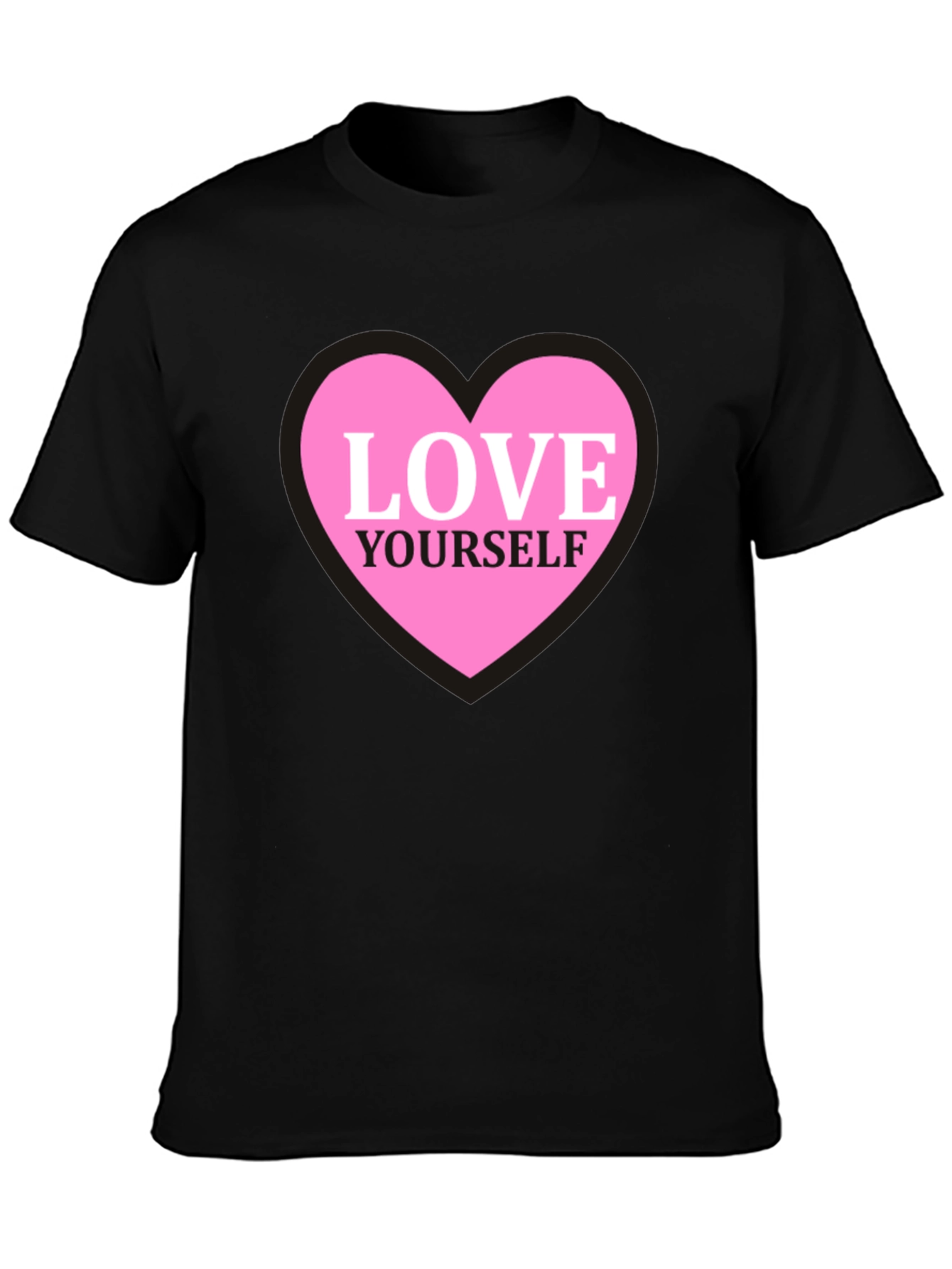 Love Yourself Heart Graphic Tee - Black Cotton T-Shirt