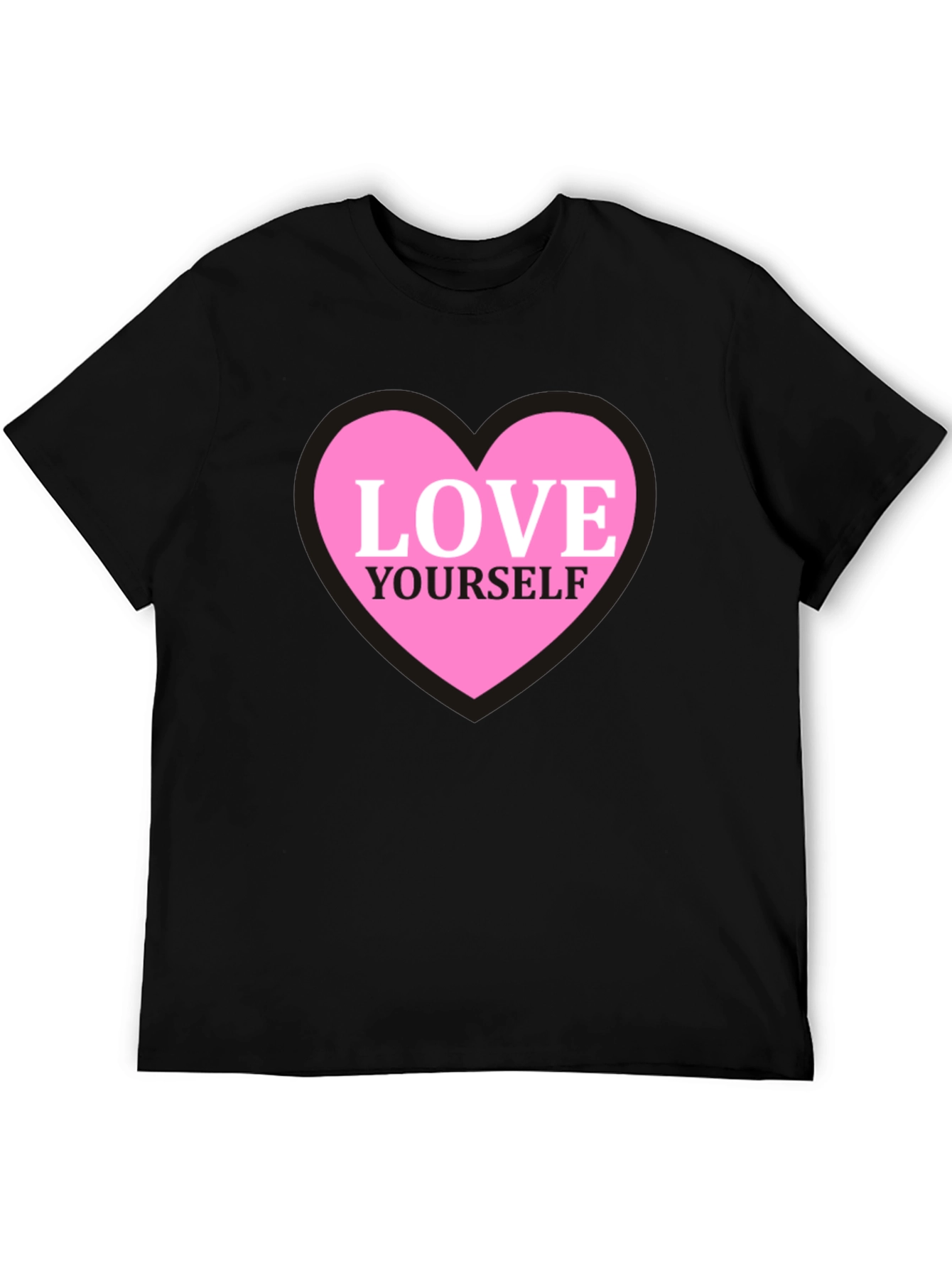 Love Yourself Heart Graphic Tee - Black Cotton T-Shirt