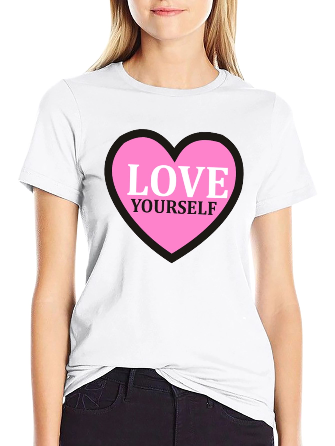 Love Yourself Heart Graphic Tee - Black Cotton T-Shirt