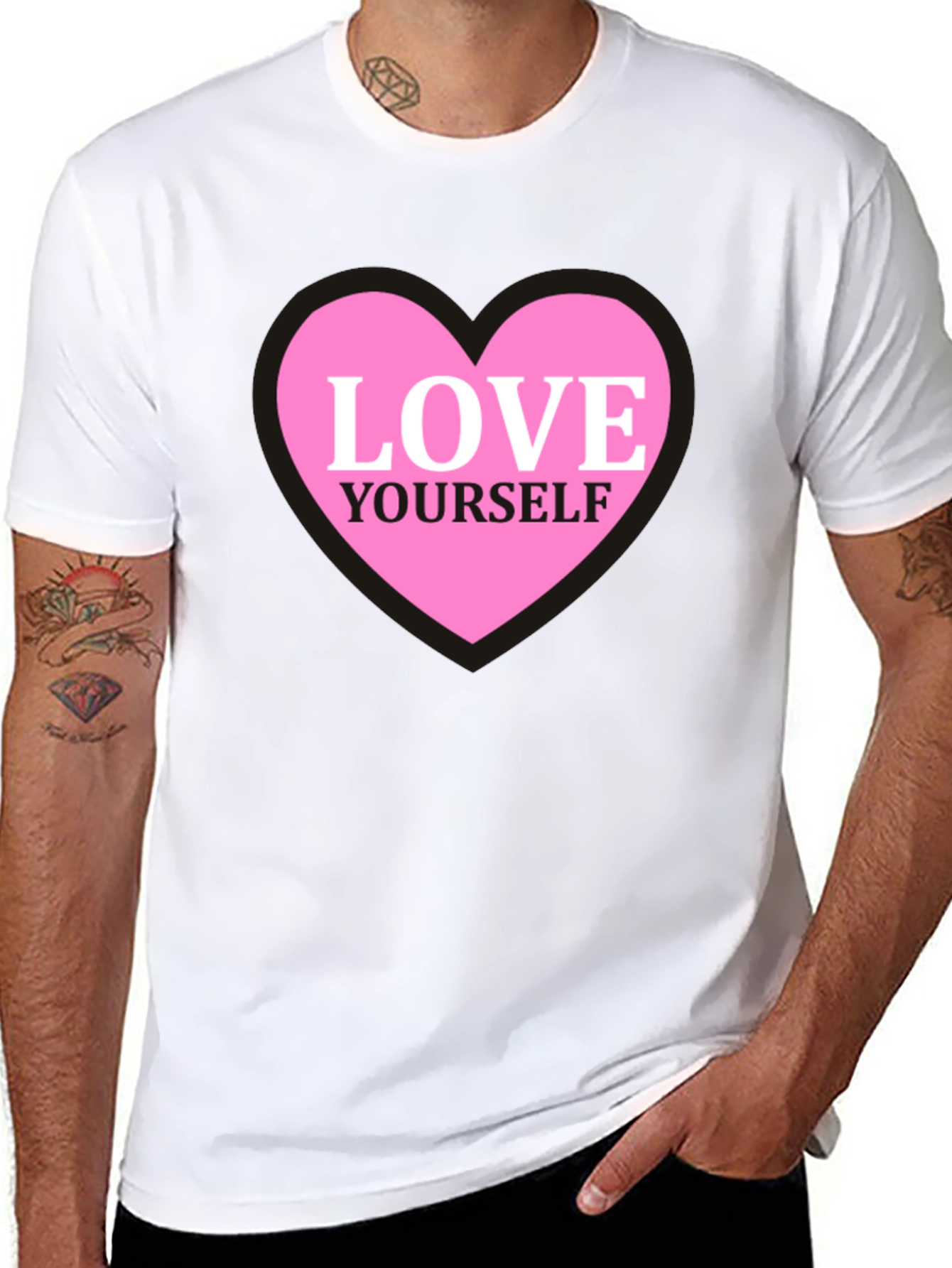 Love Yourself Heart Graphic Tee - Black Cotton T-Shirt