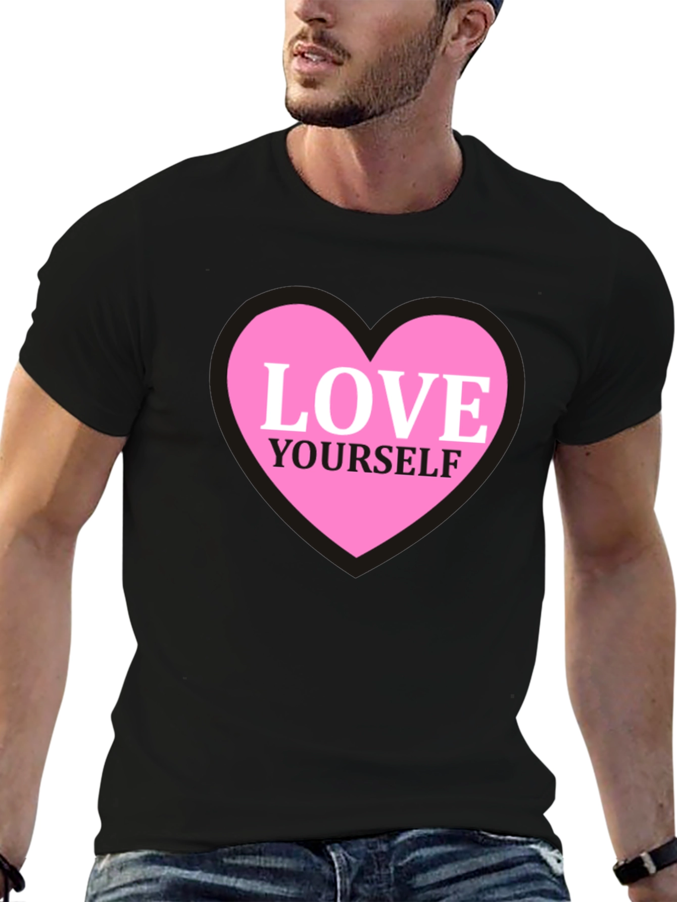 Love Yourself Heart Graphic Tee - Black Cotton T-Shirt