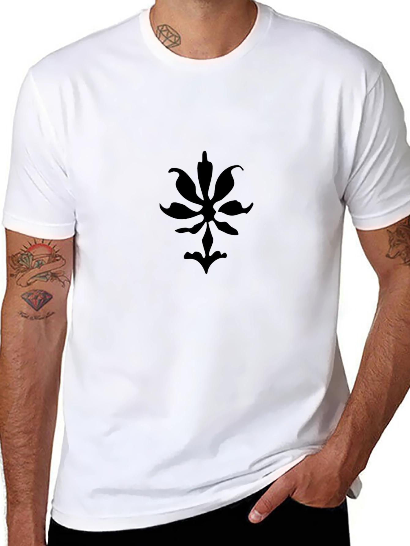 Mens Black Graphic Tee - Abstract Floral Design