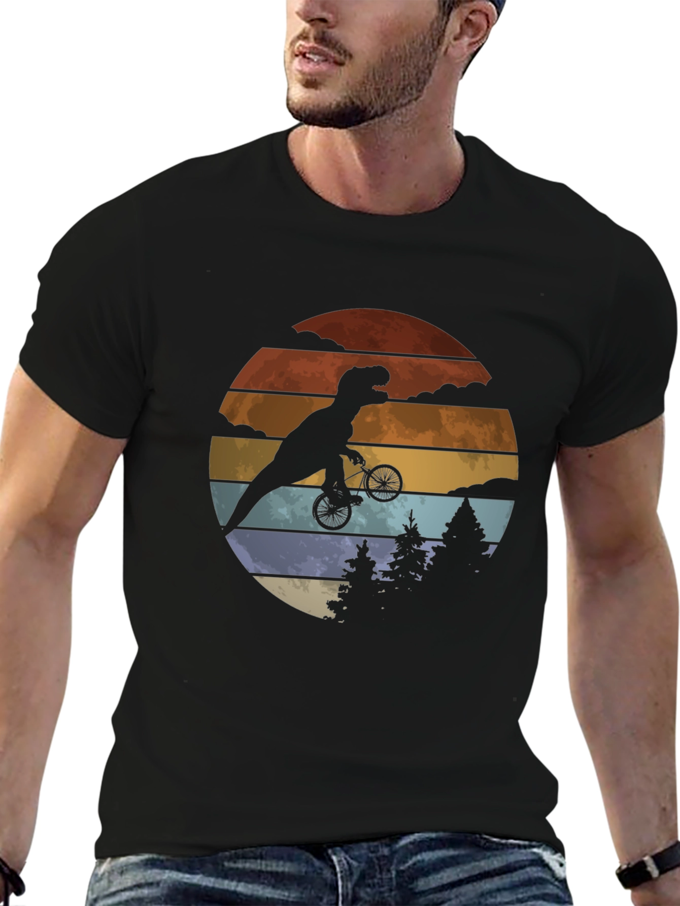 T-Rex Riding Bike Graphic Tee - Retro Style