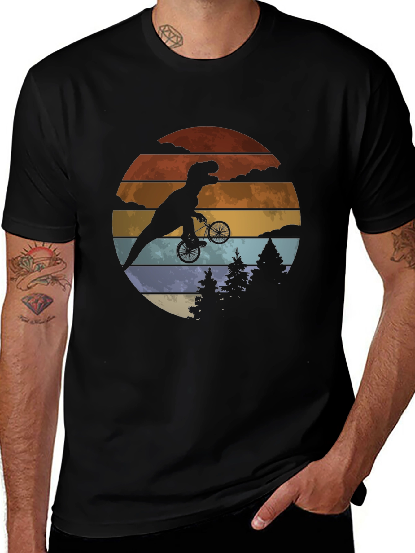 T-Rex Riding Bike Graphic Tee - Retro Style