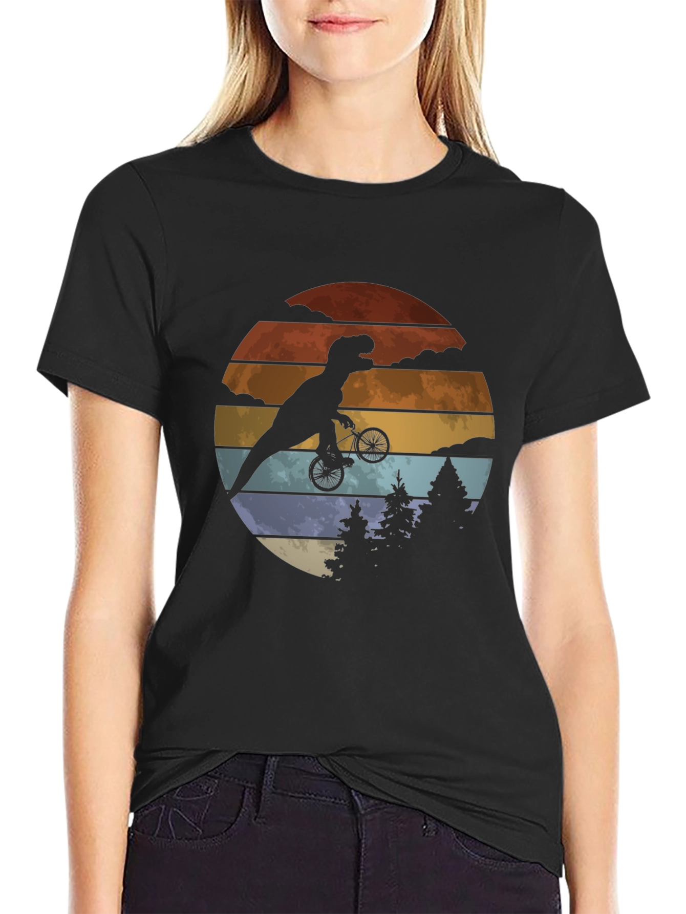 T-Rex Riding Bike Graphic Tee - Retro Style