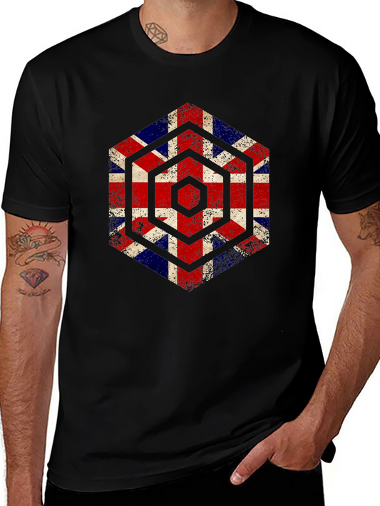 Union Jack Hexagon Graphic Tee - Grunge British Flag Shirt