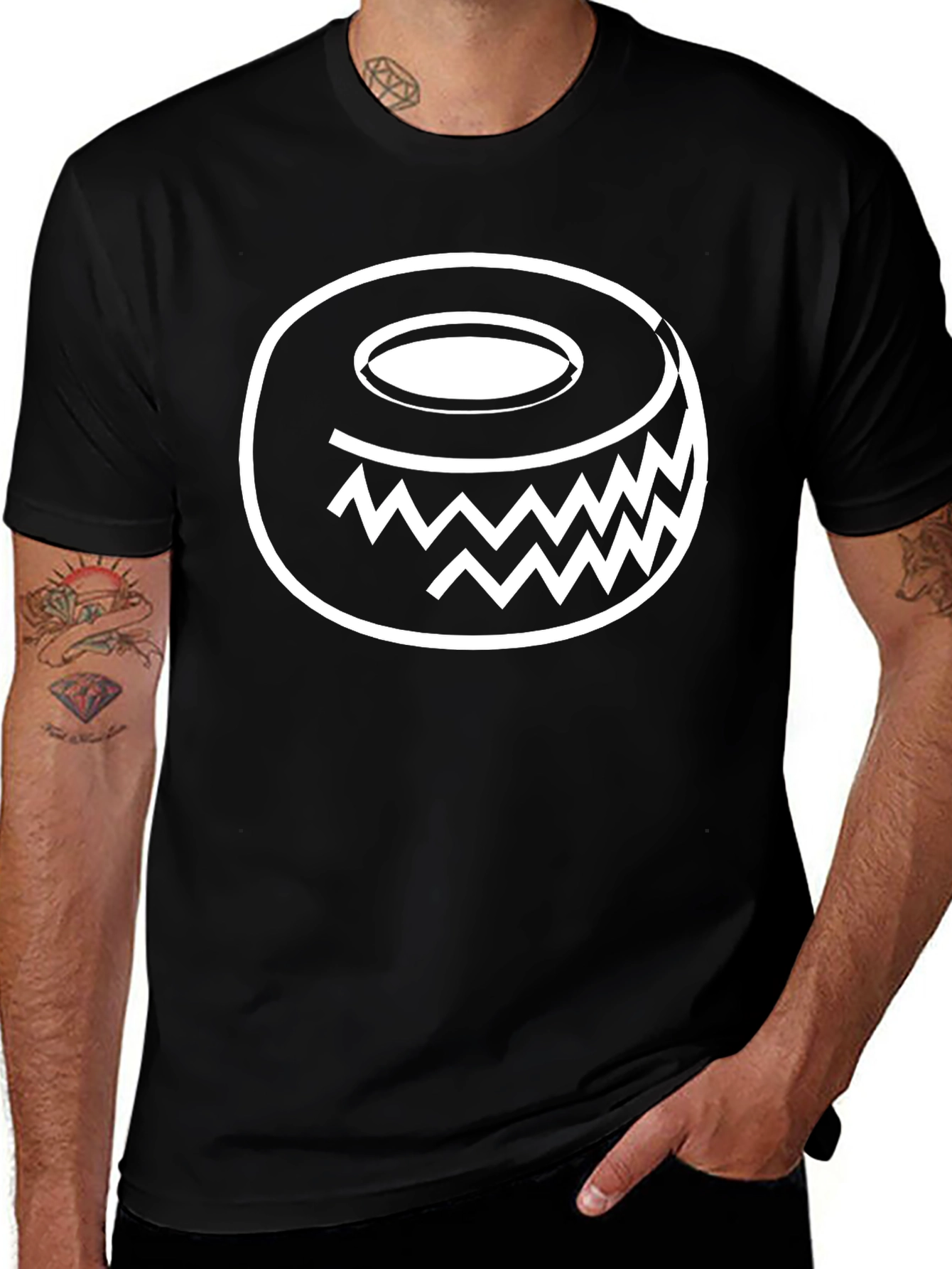 Funky Geometric Donut Graphic Tee - Black Cotton