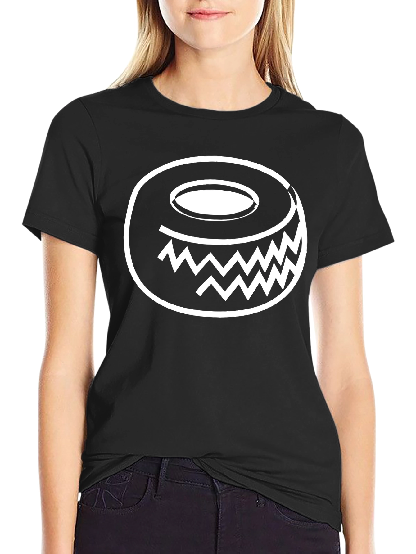 Funky Geometric Donut Graphic Tee - Black Cotton