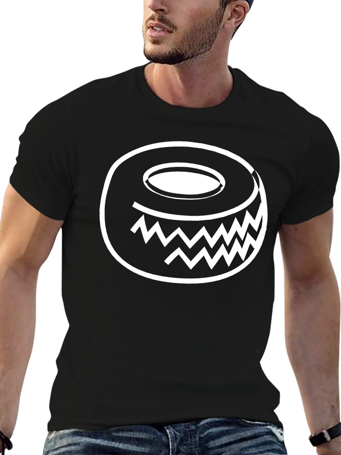Funky Geometric Donut Graphic Tee - Black Cotton
